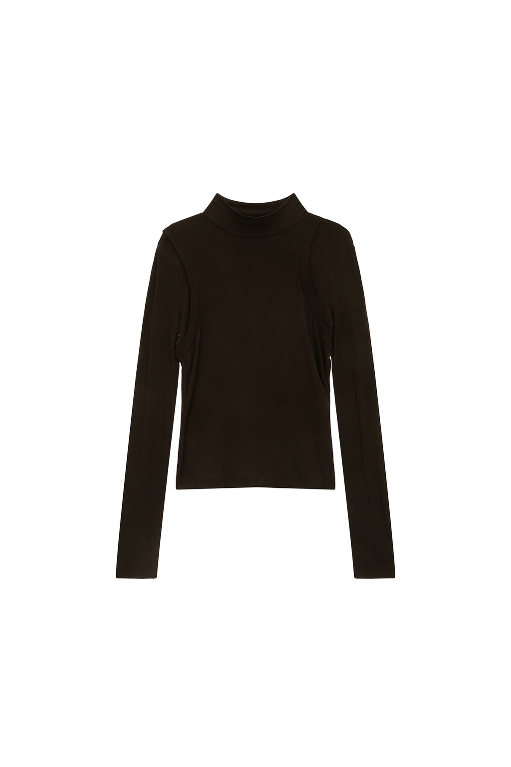 Matin Kim - Rib Layered Half Neck Long Sleeve Top (Brown) product image 1 | TRAB K-Fashion Australia