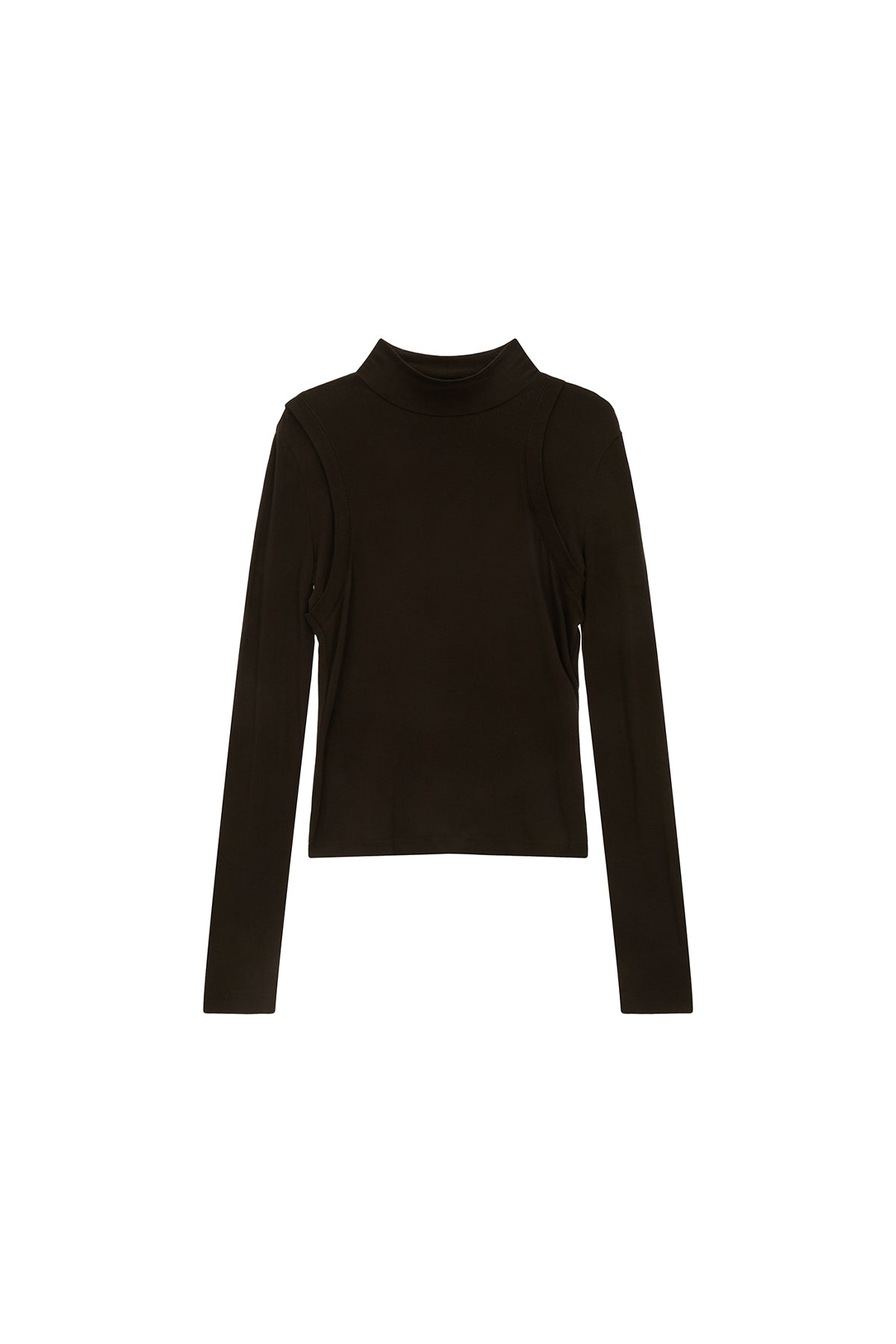 Matin Kim - Rib Layered Half Neck Long Sleeve Top (Brown) product image 1 | TRAB K-Fashion Australia