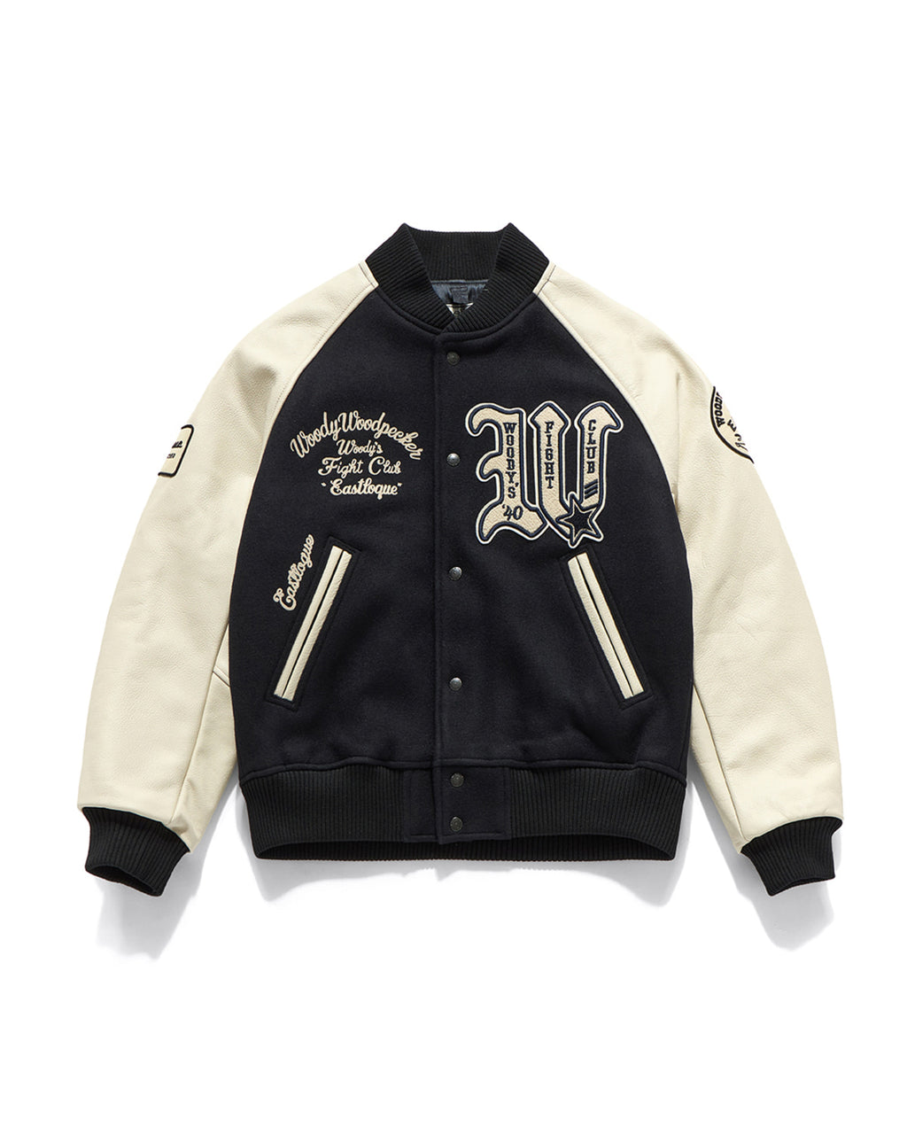 Eastlogue - Woody Leather Mix Stadium Jacket (D.navy Wool) product image 1 | TRAB K-Fashion Australia