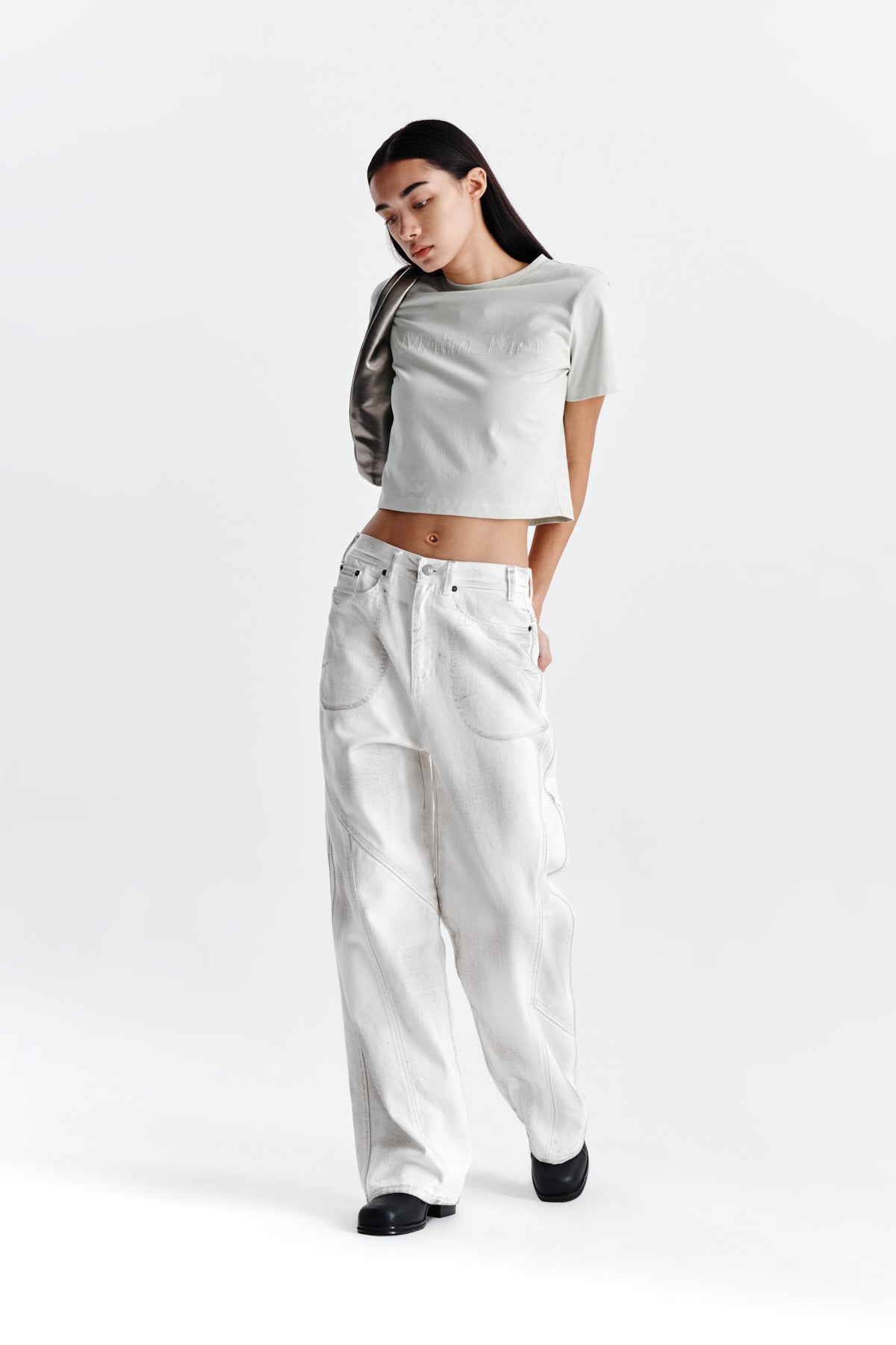 Matin Kim - Line Point Painting Denim Pants (White) product image 8 | TRAB K-Fashion Australia