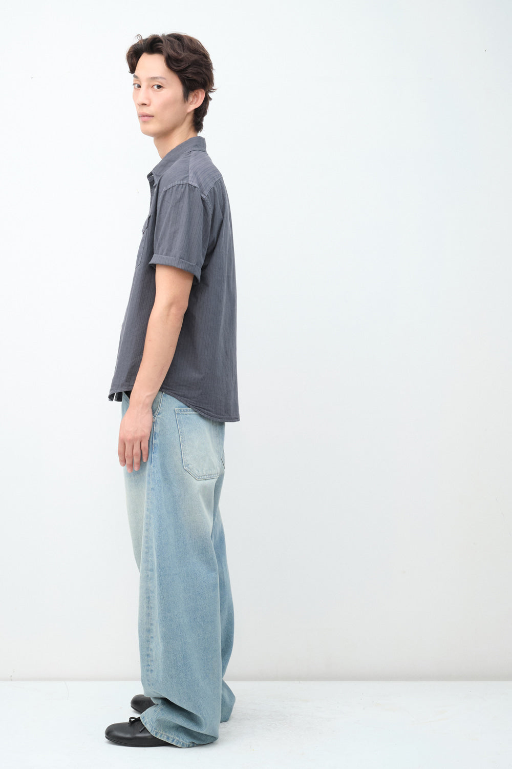 Hatchingroom - Crop Shirt Over Dyed Stripe (Blue Charcoal) product image 5 | TRAB K-Fashion Australia