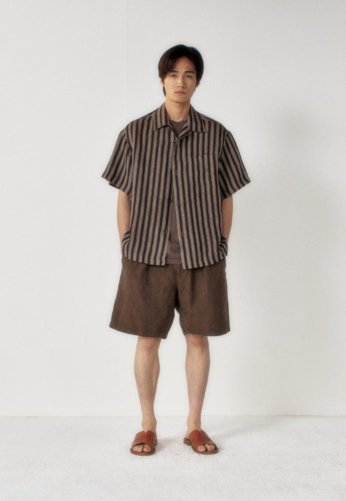 Art if acts - Linen Stripe Camp Half Shirt (Wood) product image 1 | TRAB K-Fashion Australia