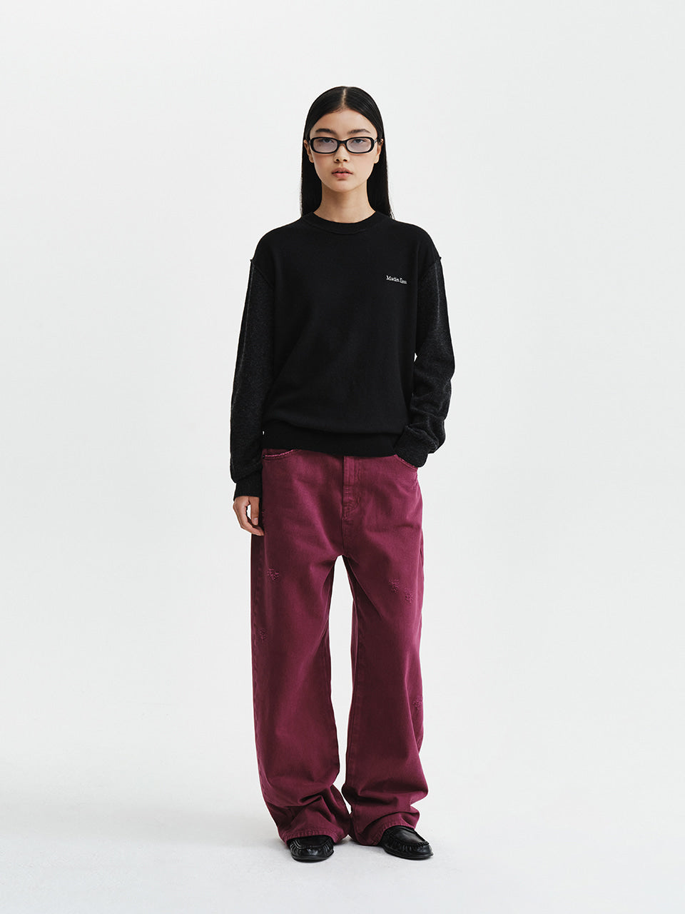 Matin Kim - Matin Waist Logo Wide Denim Pants (Purple) product image 9 | TRAB K-Fashion Australia