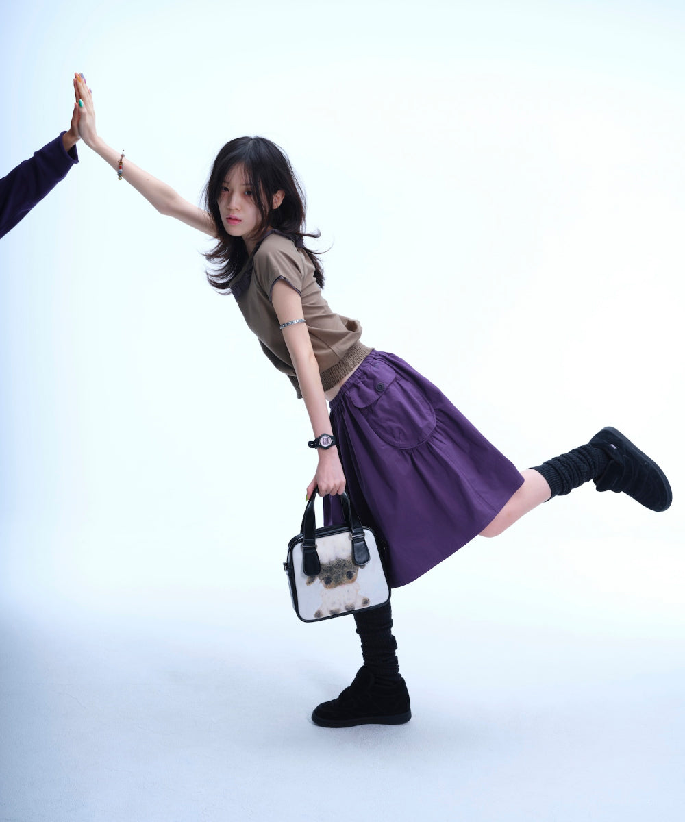 Coyseio - Big Pocket Shirring Skirt (Purple) product image 6 | TRAB K-Fashion Australia