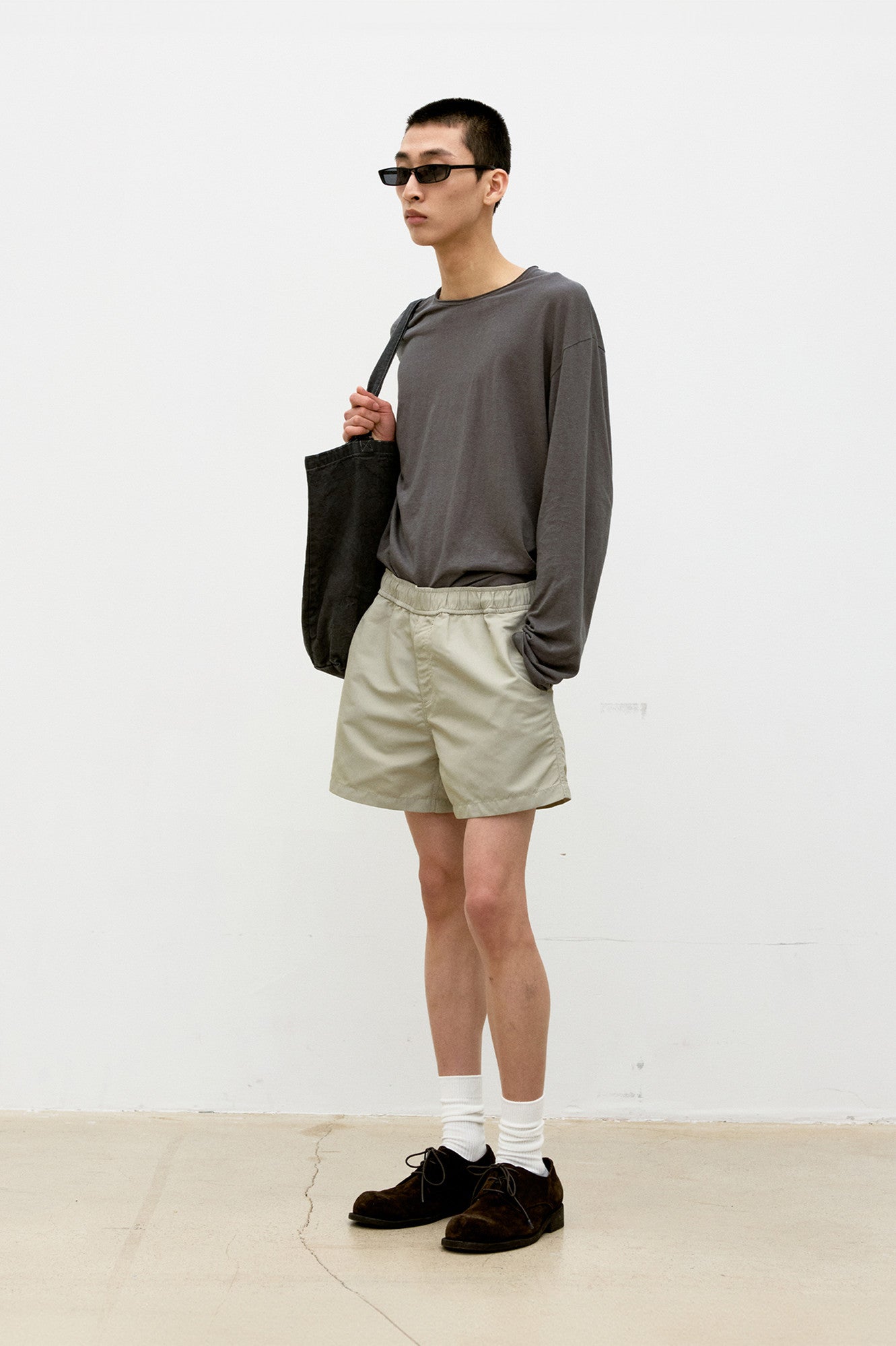 Coor - Puckering Nylon Tech Shorts (Beige) product image 3 | TRAB K-Fashion Australia