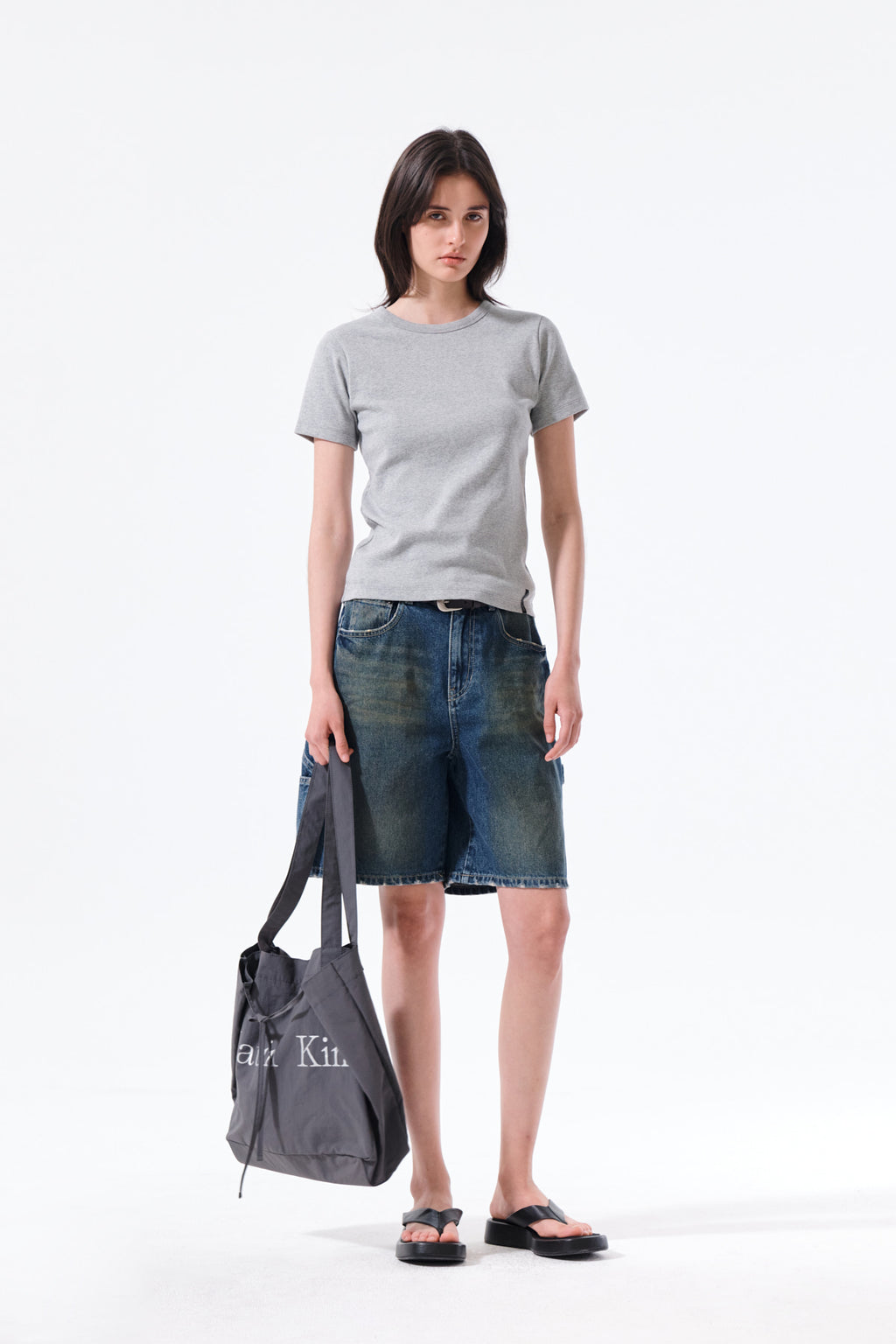 Matin Kim - Label Detail Slim Fit Top (Grey) product image 9 | TRAB K-Fashion Australia