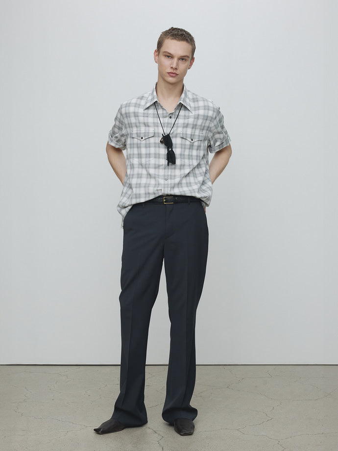 Tonywack - Raw-Cut Western Check Shirt (Pale Grey/Ecru) product image 1 | TRAB K-Fashion Australia