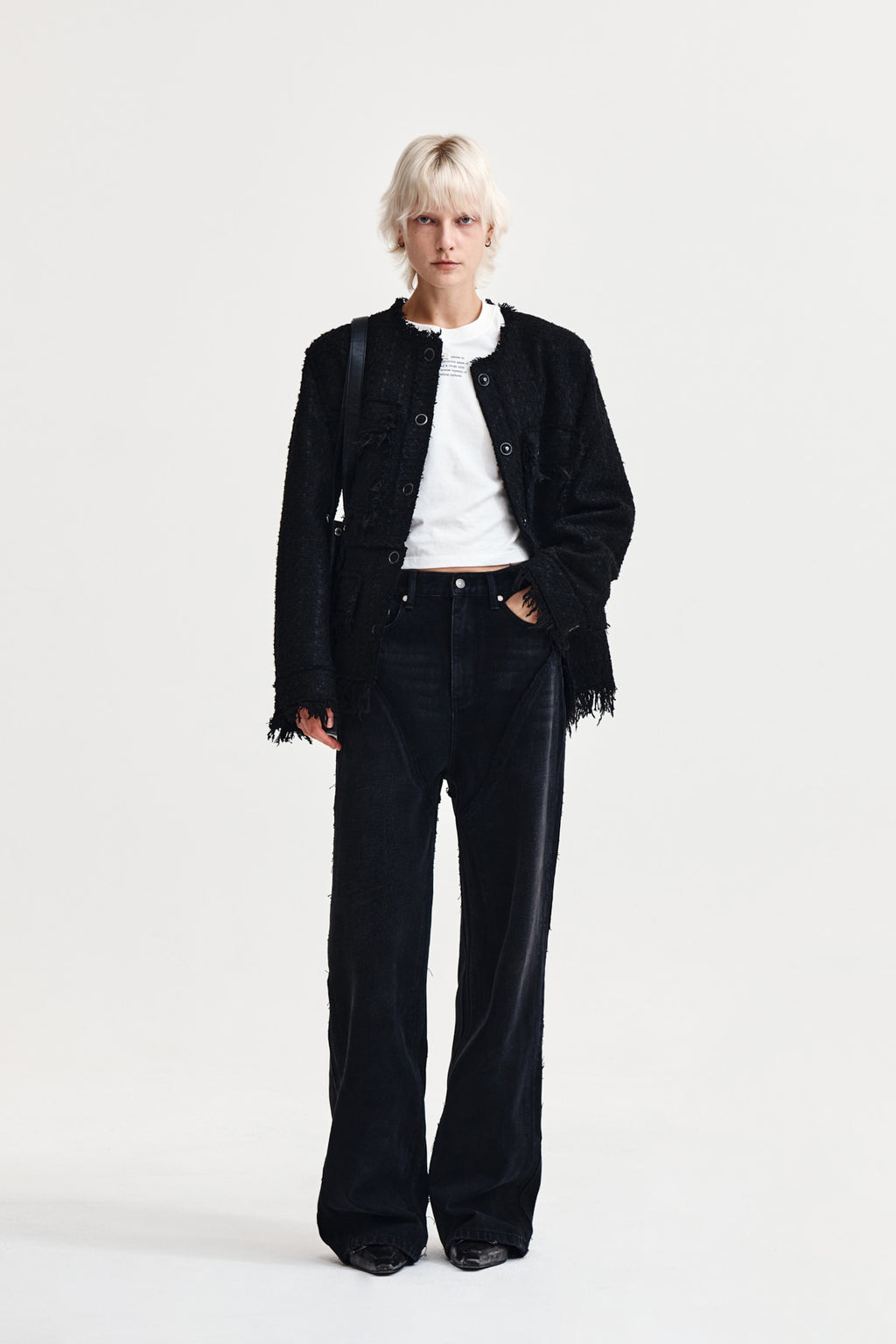 Matin Kim - Two Way Collarless Tweed Jacket (Black) product image 9 | TRAB K-Fashion Australia