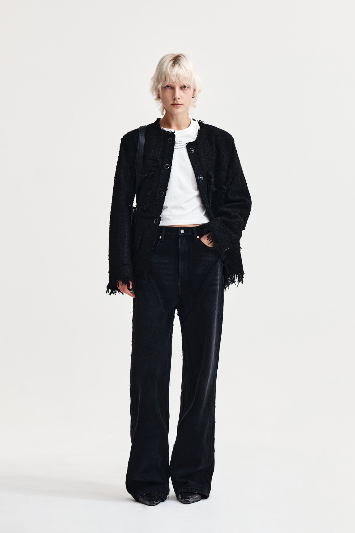 Matin Kim - Two Way Collarless Tweed Jacket (Black) product image 9 | TRAB K-Fashion Australia