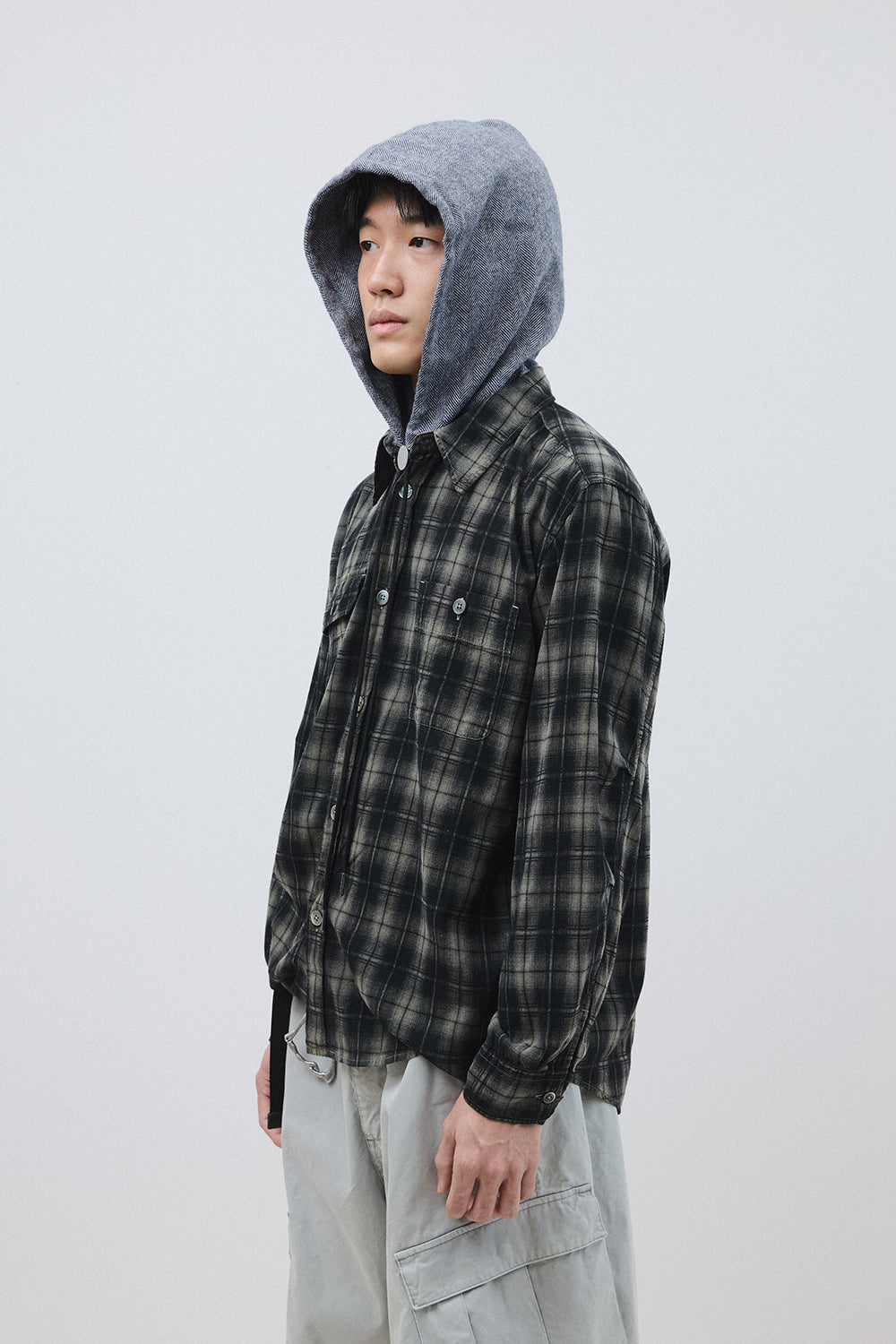 Hatchingroom - Hoodie Muffler Hairy Herringbone Blue (Grey) product image 11 | TRAB K-Fashion Australia