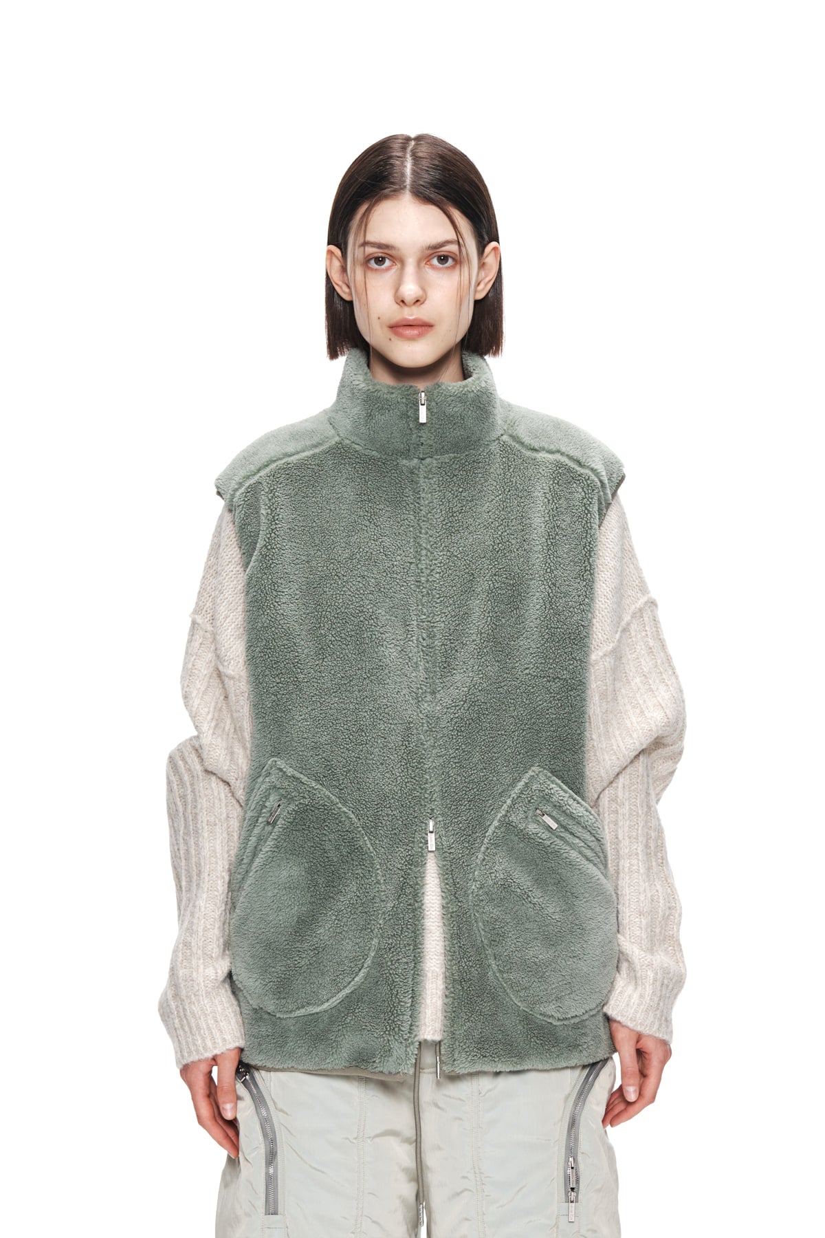 Matin Kim - Round Pocket Fleece Vest (Mint) product image 5 | TRAB K-Fashion Australia