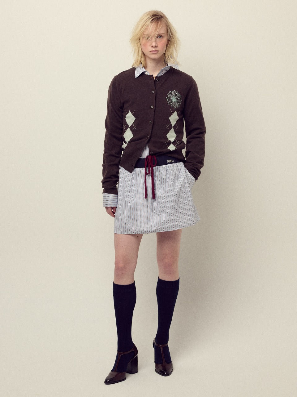 Mardi Mercredi - Cotton Mini Skirt Stripe Contrast Waistband (Blue) product image 1 | TRAB K-Fashion Australia