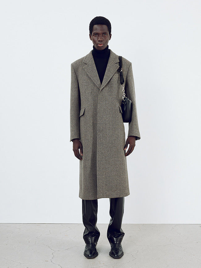 Tonywack - Herringbone Wool Tailored Single Coat (Beige/Grey) product image 2 | TRAB K-Fashion Australia