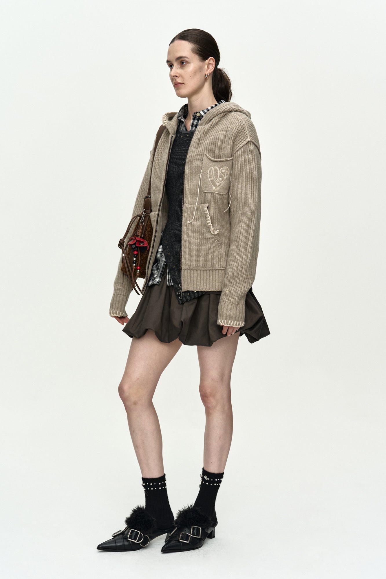 Andersson Bell - Unisex Heart Logo Hood Zip-Up Sweater (Beige) product image 10 | TRAB K-Fashion Australia