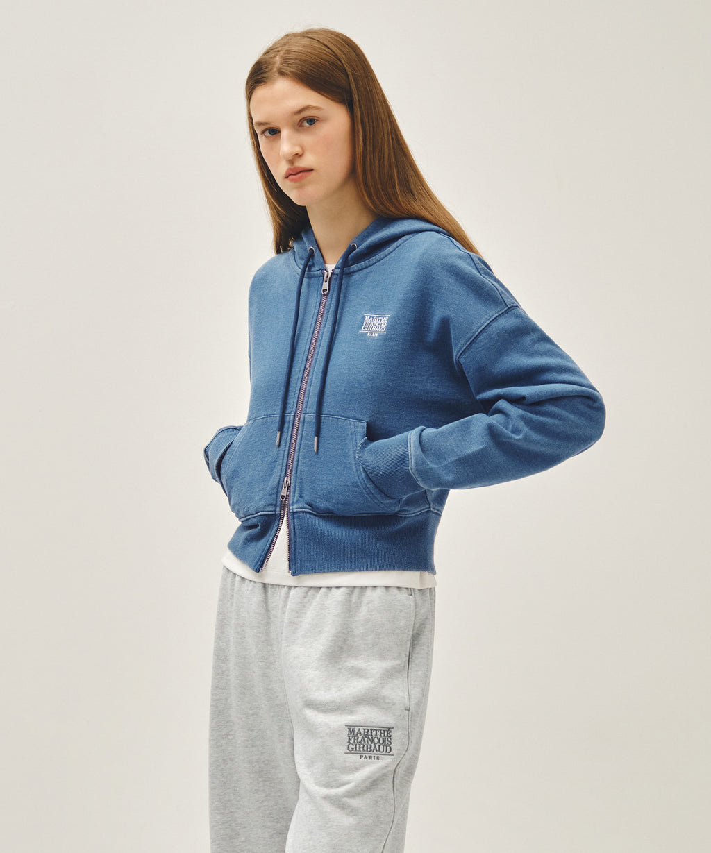 Marithe & Francois Girbaud - Back Classic Logo Crop Hoodie Zipup (Blue) product image 2 | TRAB K-Fashion Australia