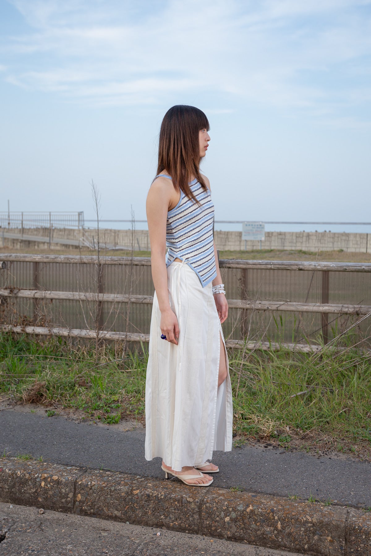 Matin Kim - Multi Stripe Sleeveless Knit Top (Blue) product image 6 | TRAB K-Fashion Australia