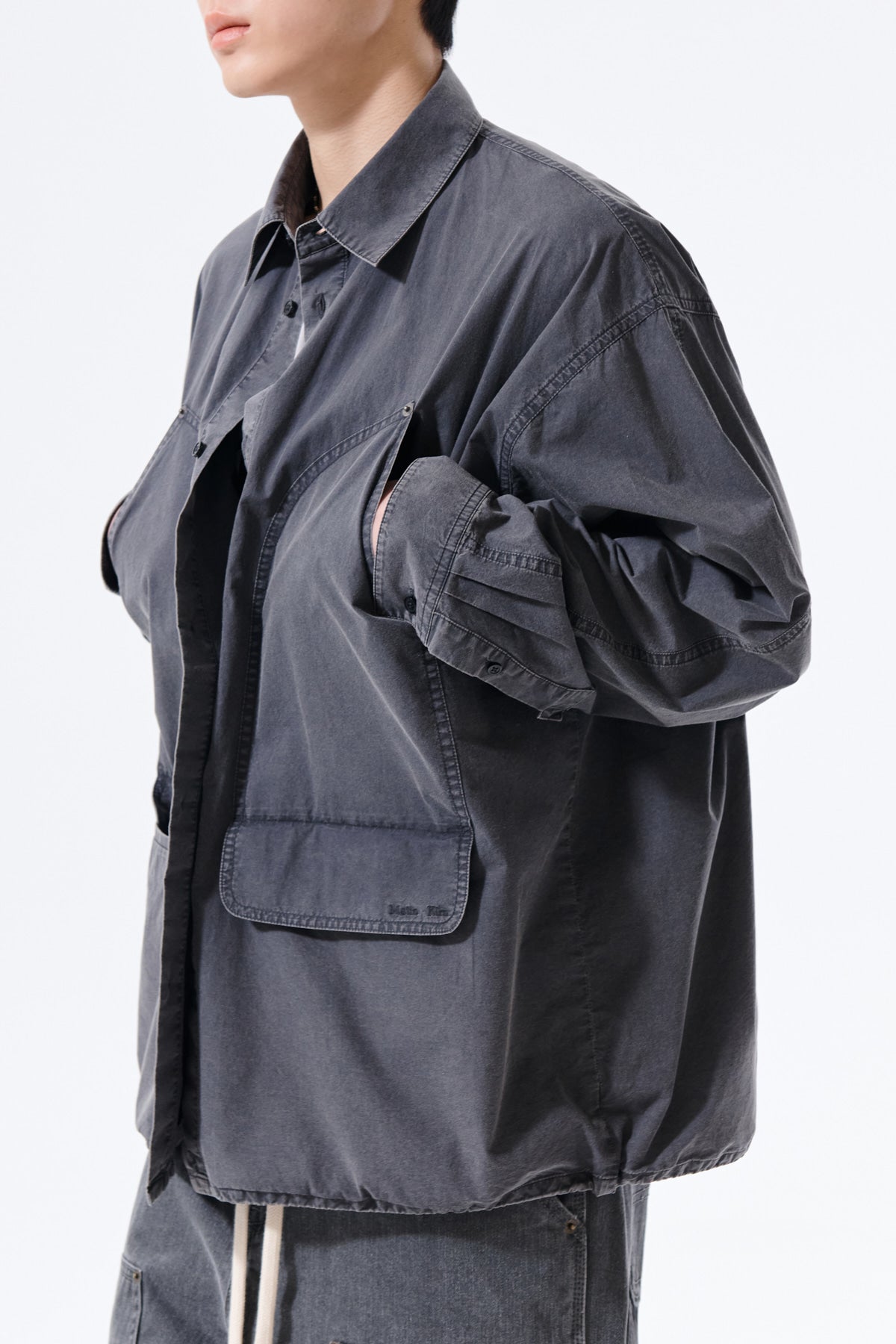 Matin Kim - Washed Cotton Drawstring Shirt (Charcoal) product image 12 | TRAB K-Fashion Australia