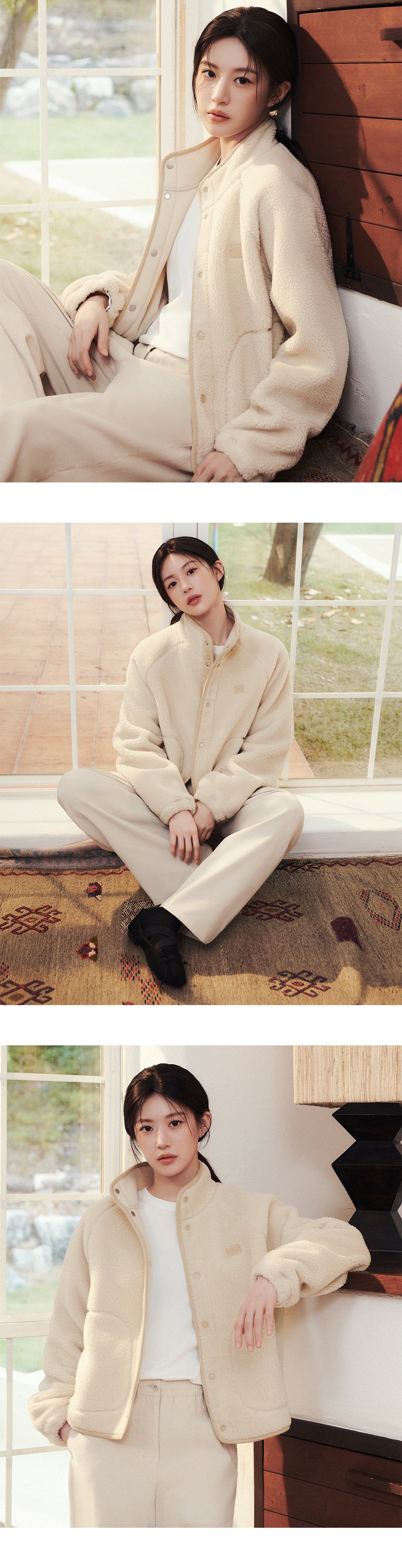 Marithe & Francois Girbaud - High Neck Fleece Jacket (Ivory) product image 2 | TRAB K-Fashion Australia