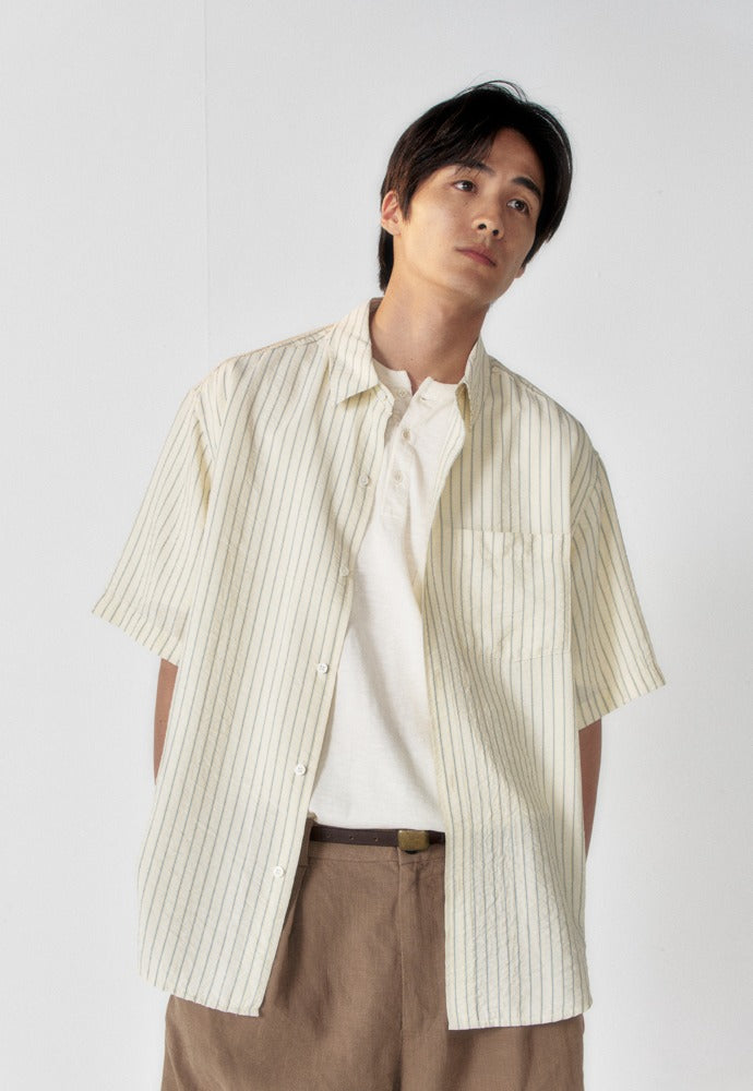 Art if acts - Wrinkle Rayon Half Shirt (Cream/Liberty Blue) product image 1 | TRAB K-Fashion Australia