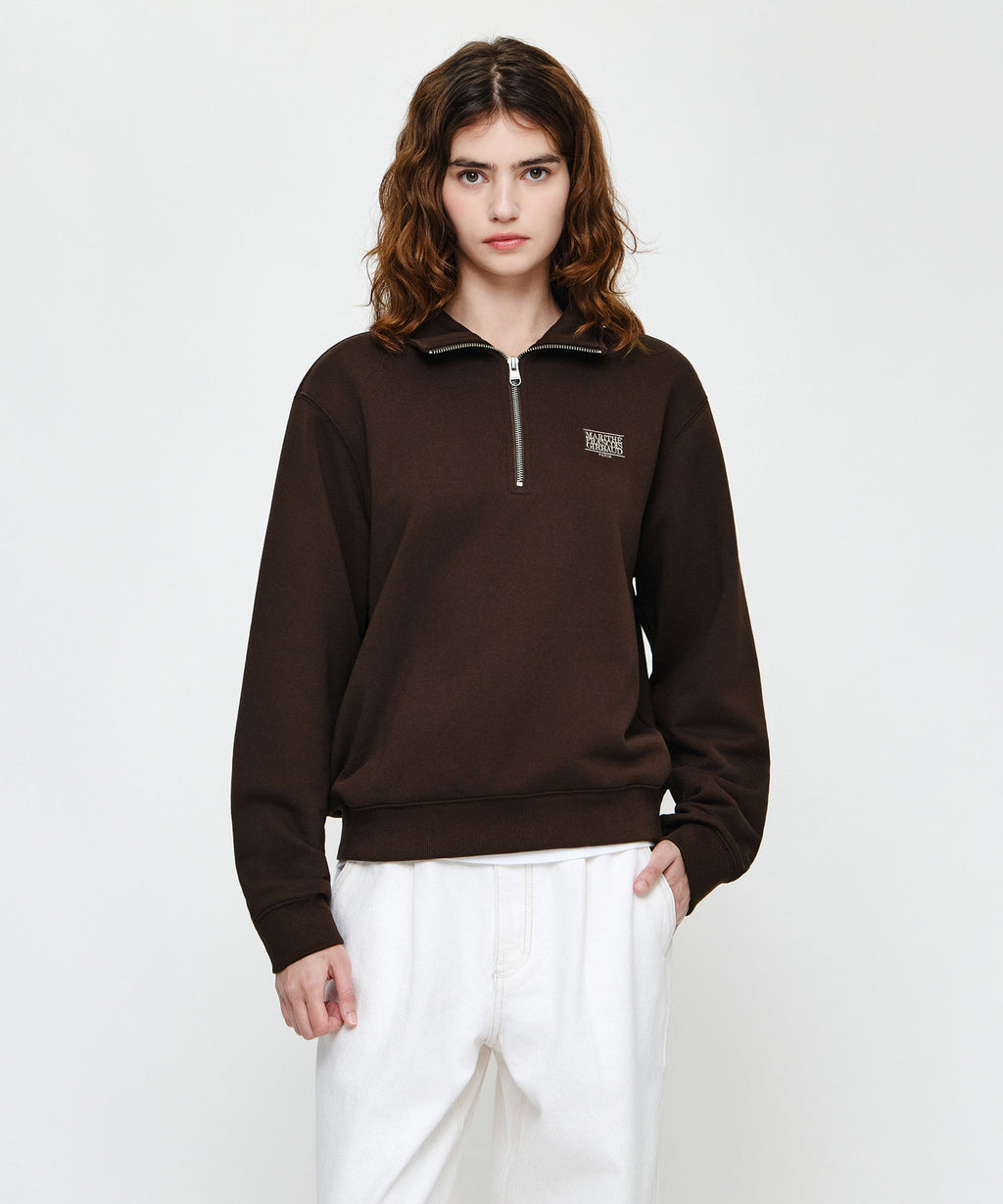 Marithe & Francois Girbaud - Small Classic Logo Half Zipup Sweatshirt (Dark Brown) product image 1 | TRAB K-Fashion Australia