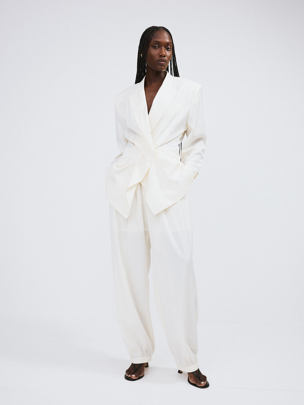 Recto - Drape Detail Suit Jacket (Ivory) product image 2 | TRAB K-Fashion Australia