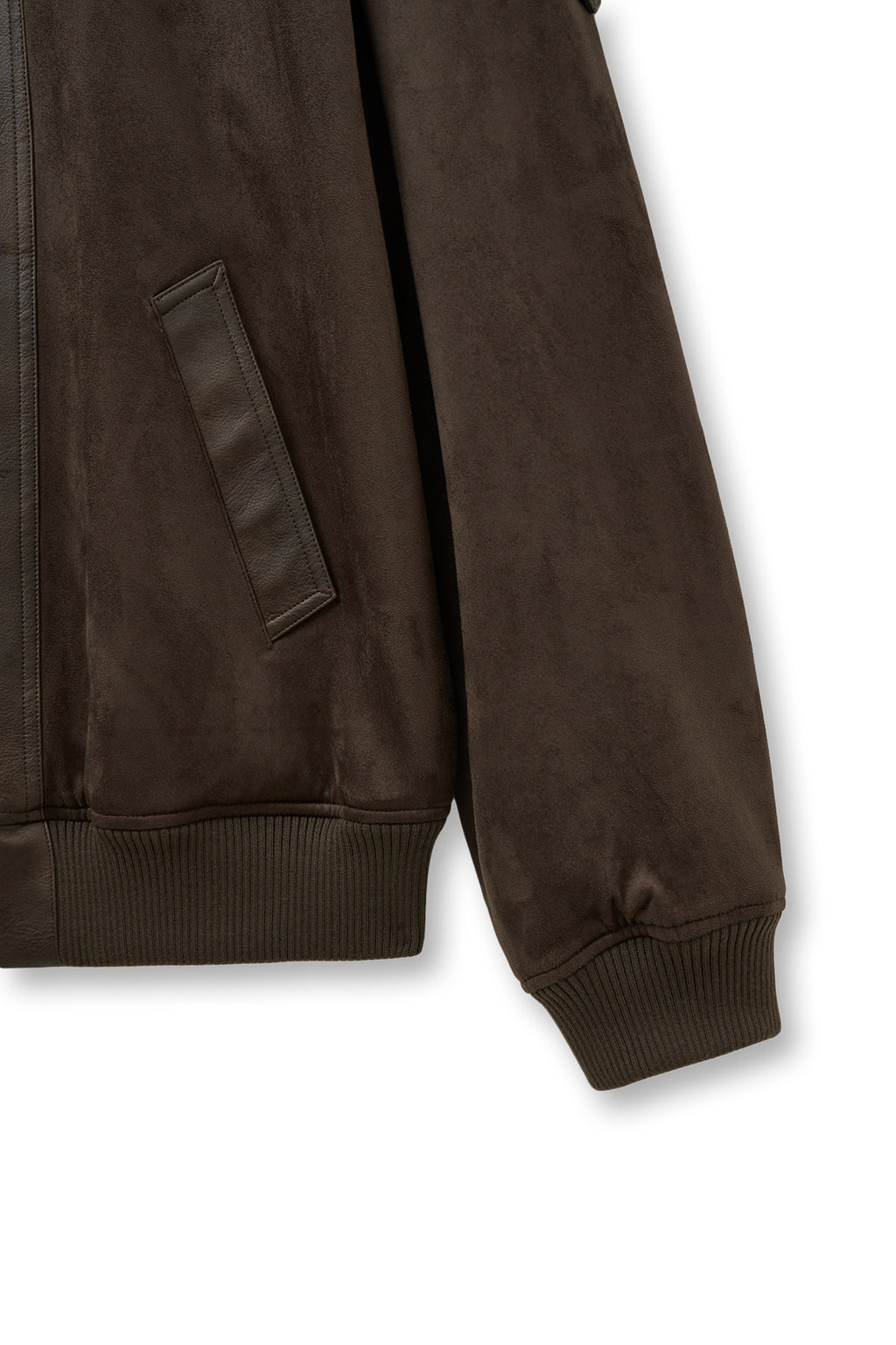 Matin Kim - Suede Mix Leather Zip Up Jumper (Brown) product image 4 | TRAB K-Fashion Australia
