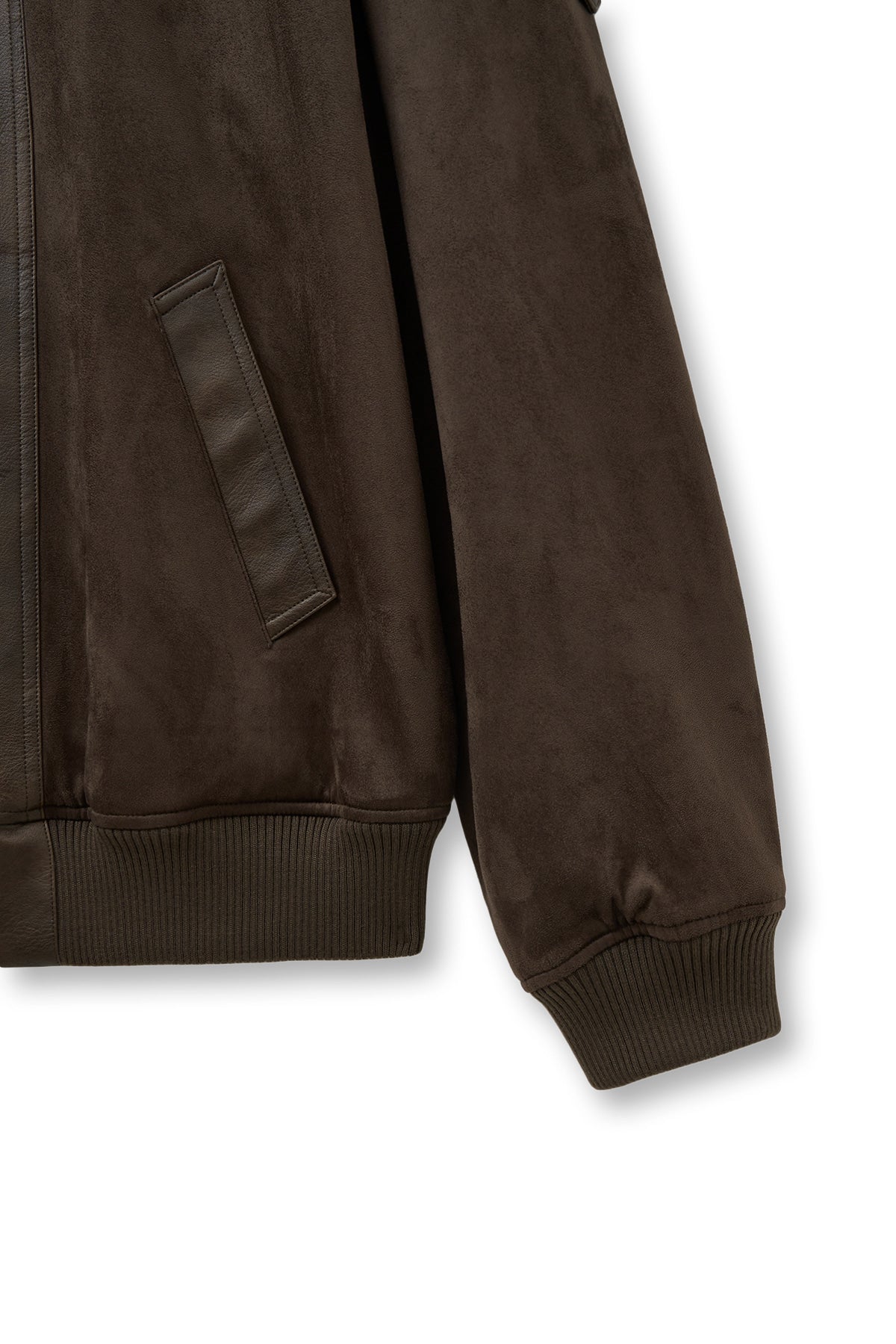 Matin Kim - Suede Mix Leather Zip Up Jumper (Brown) product image 4 | TRAB K-Fashion Australia