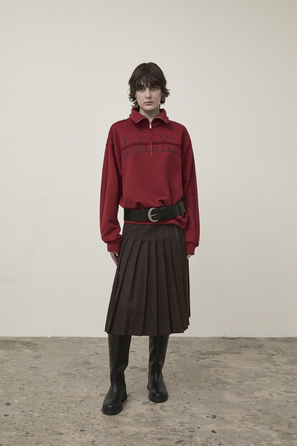 Matin Kim - Side Zipper Pleats Midi Skirt (Dark Brown) product image 5 | TRAB K-Fashion Australia