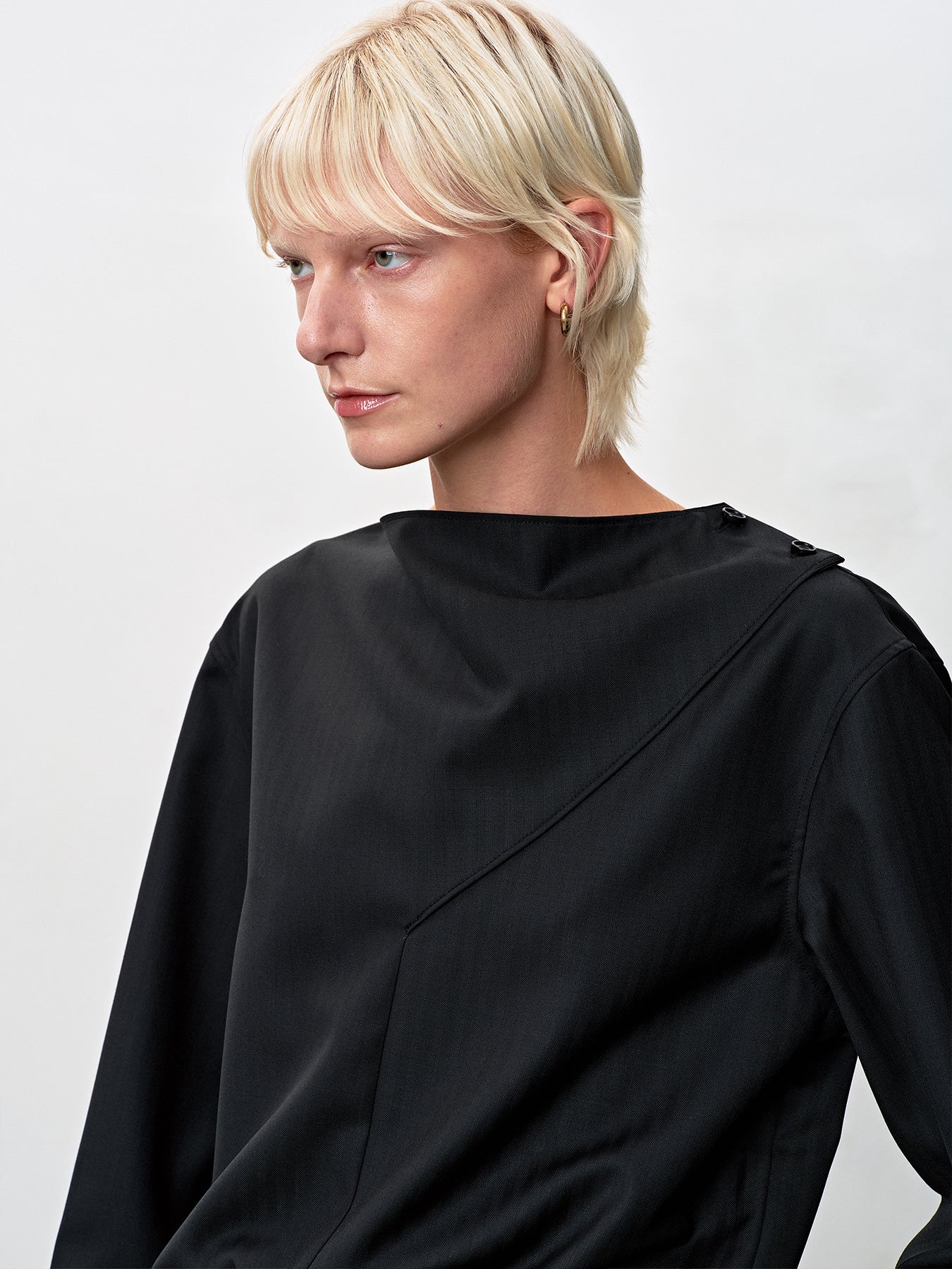 Tonywack - Herringbone Wool Cowl-Neck Blouse (Black) product image 1 | TRAB K-Fashion Australia