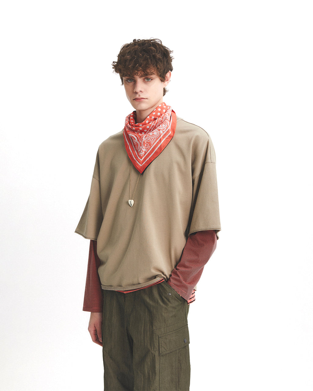 Eastlogue - Square Silk Scarf (Salmon & Brown) product image 2 | TRAB K-Fashion Australia
