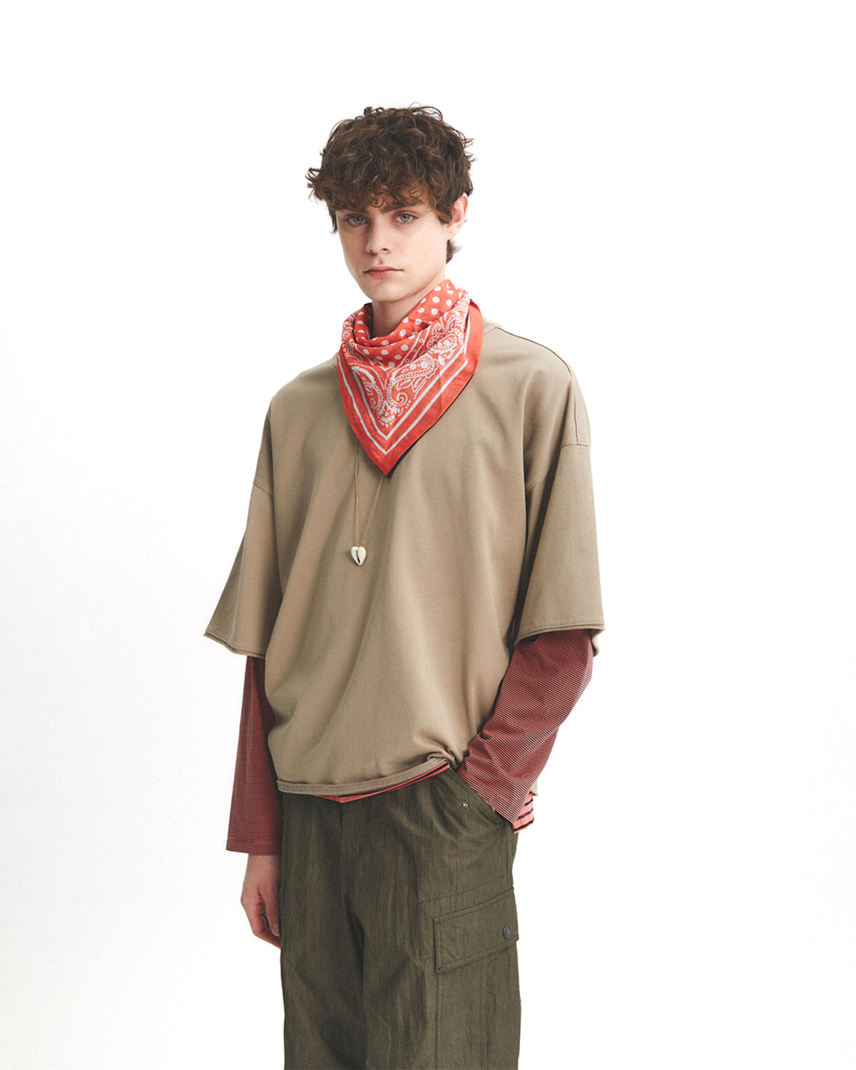 Eastlogue - Square Silk Scarf (Salmon & Brown) product image 2 | TRAB K-Fashion Australia