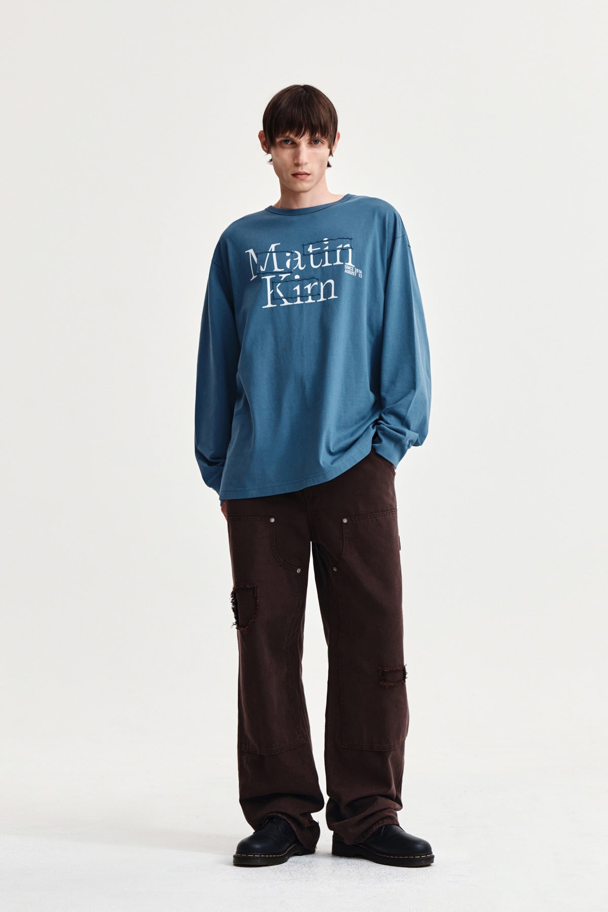 Matin Kim - Patch Graphic Long Sleeve Top (Smoke Blue) product image 14 | TRAB K-Fashion Australia