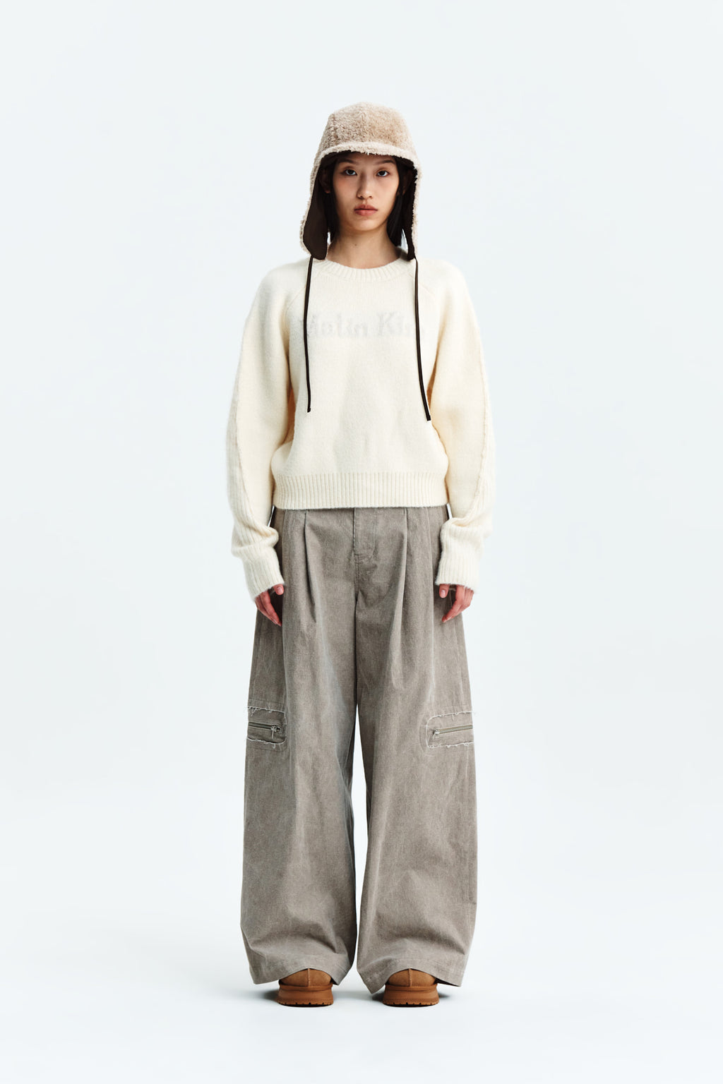 Matin Kim - Corduroy Tuck Point Wide Pants (Beige) product image 10 | TRAB K-Fashion Australia