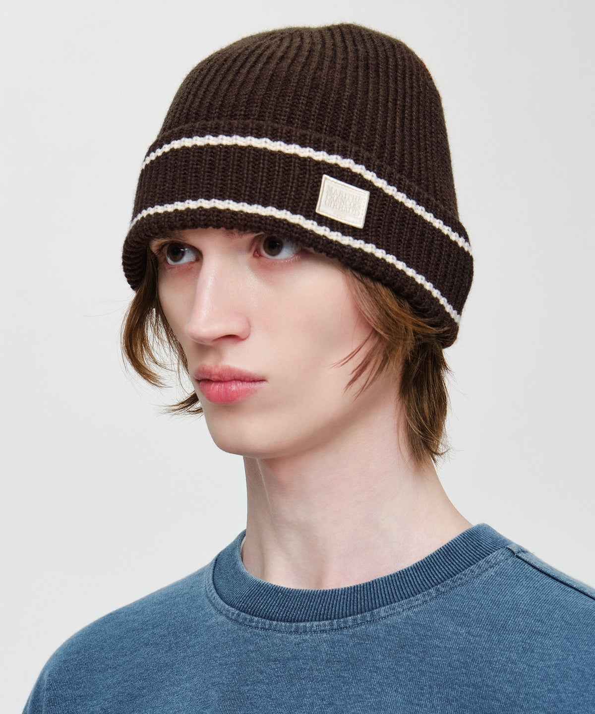 Marithe & Francois Girbaud - Micro Classic Logo Color Block Beanie (Brown) product image 5 | TRAB K-Fashion Australia