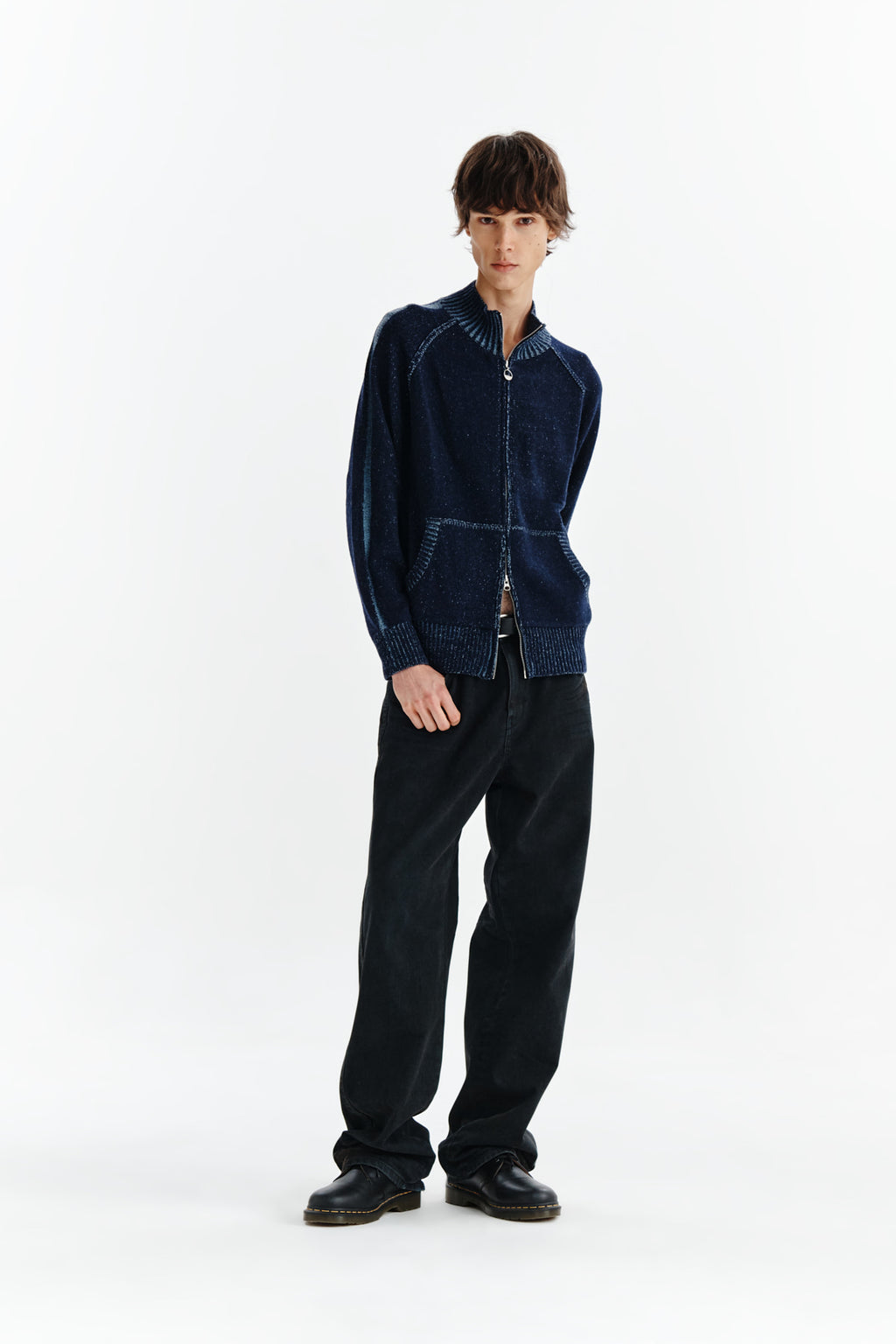 Matin Kim - Two Tone Mixed Knit Zip Up (Navy) product image 9 | TRAB K-Fashion Australia