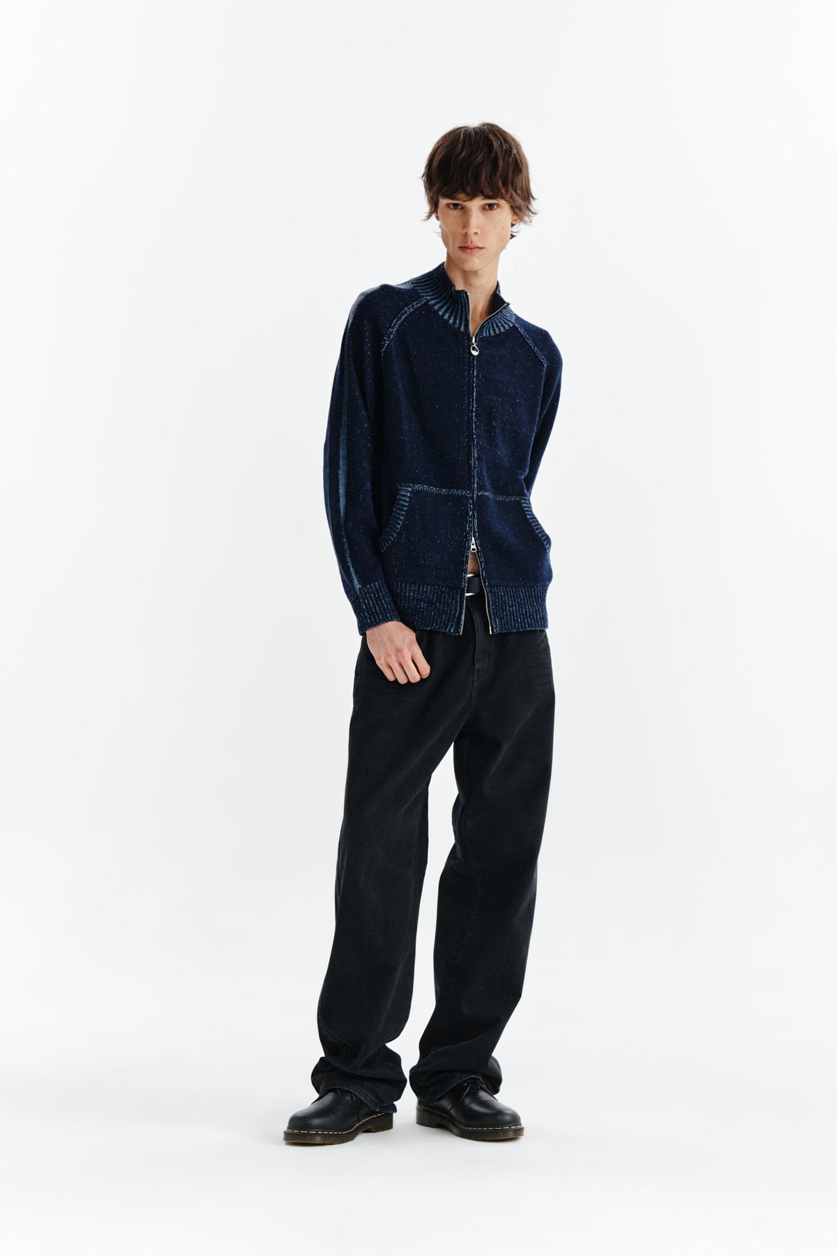 Matin Kim - Two Tone Mixed Knit Zip Up (Navy) product image 9 | TRAB K-Fashion Australia