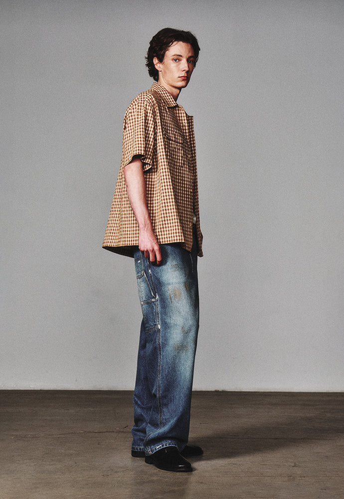 Art if acts - Open Collar Check Half Shirt (Tan) product image 4 | TRAB K-Fashion Australia