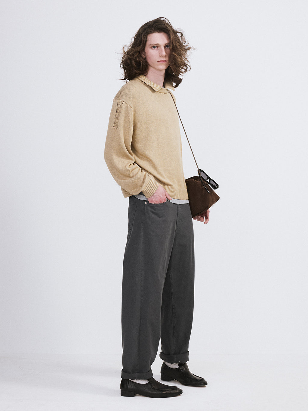 Recto - Waffle Collar Knit Top (Beige Khaki) product image 2 | TRAB K-Fashion Australia