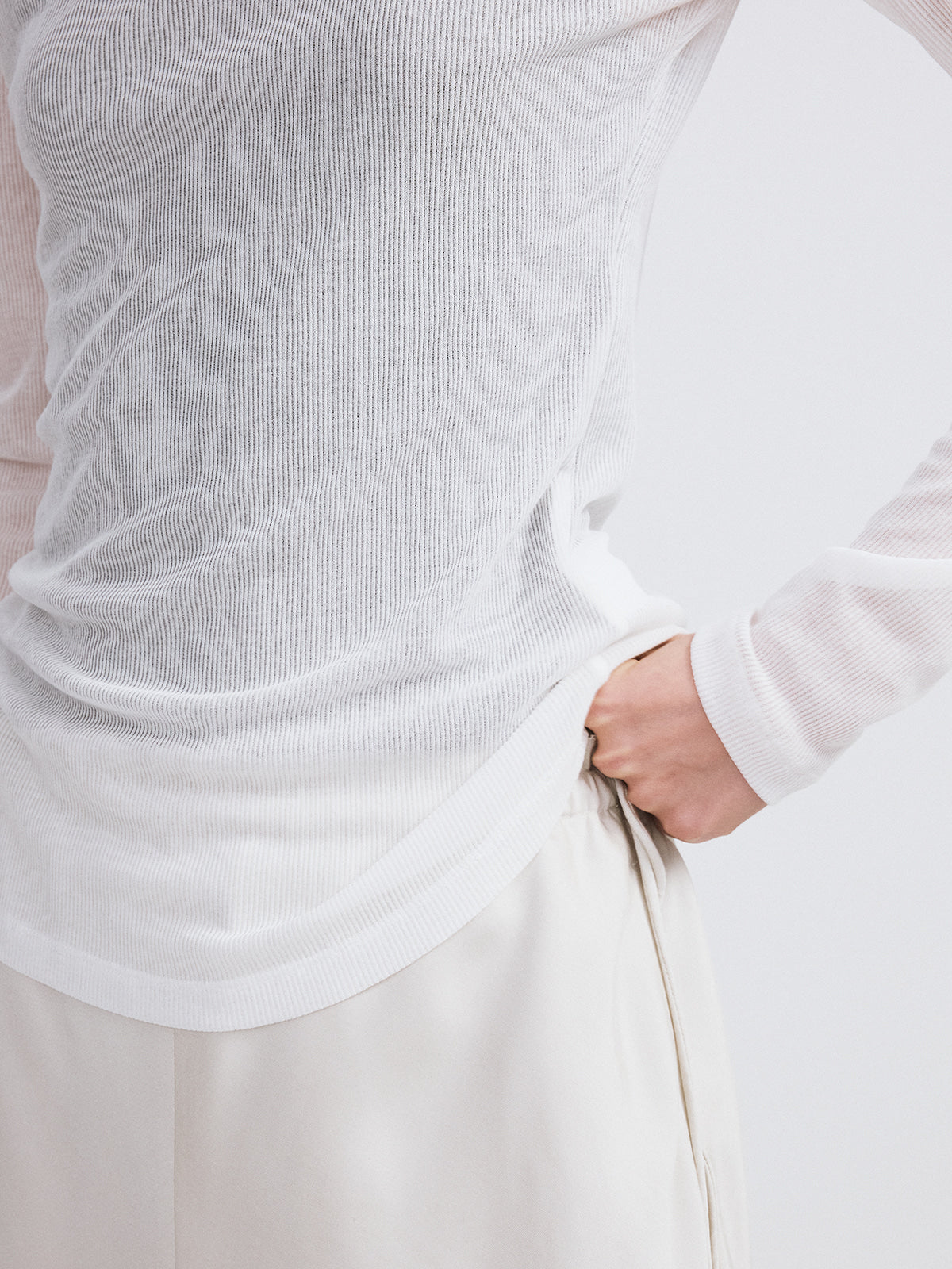 Recto - Sheer Jersey Long Sleeve Top (Off White) product image 4 | TRAB K-Fashion Australia