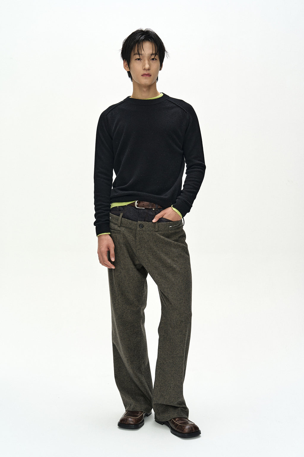 Andersson Bell - Double Waist Denim Wool Trousers (Grey/Indigo) product image 3 | TRAB K-Fashion Australia