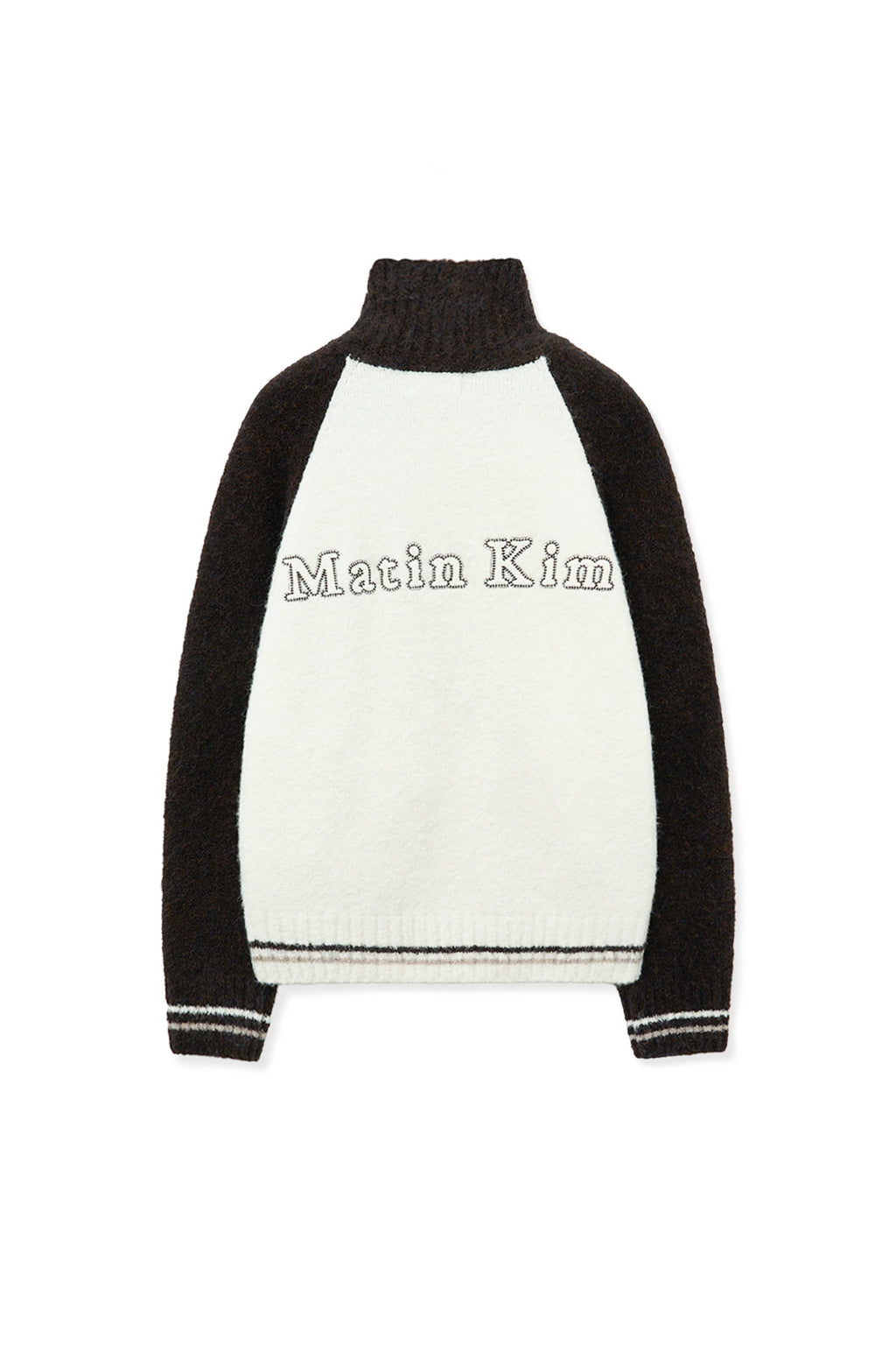 Matin Kim - High Neck Raglan Knit Zip Up (Dark Brown) product image 3 | TRAB K-Fashion Australia