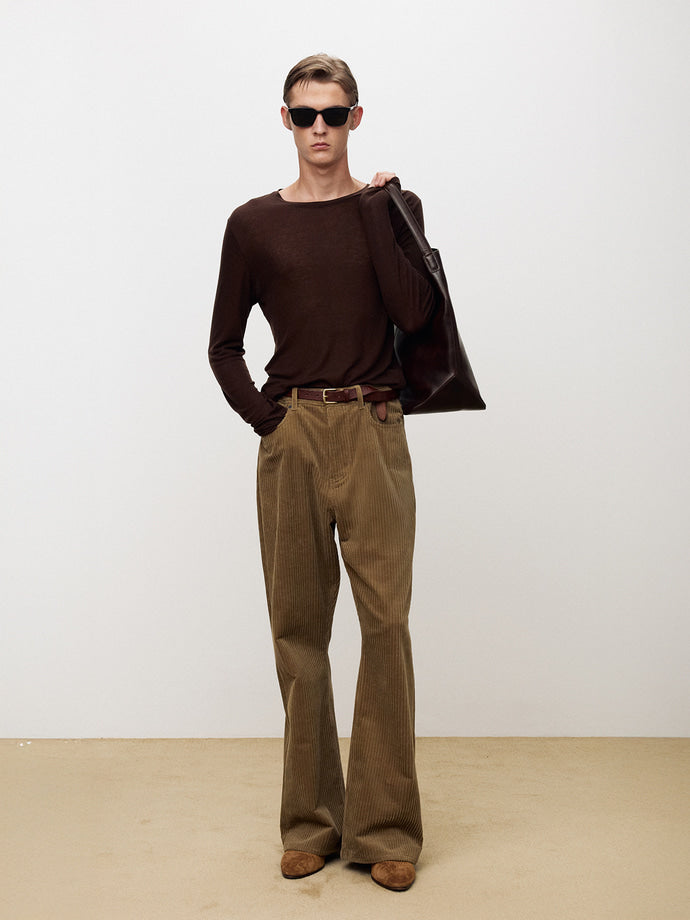 Tonywack - Italian Corduroy Loose Flared Pants (Beige Khaki) product image 1 | TRAB K-Fashion Australia
