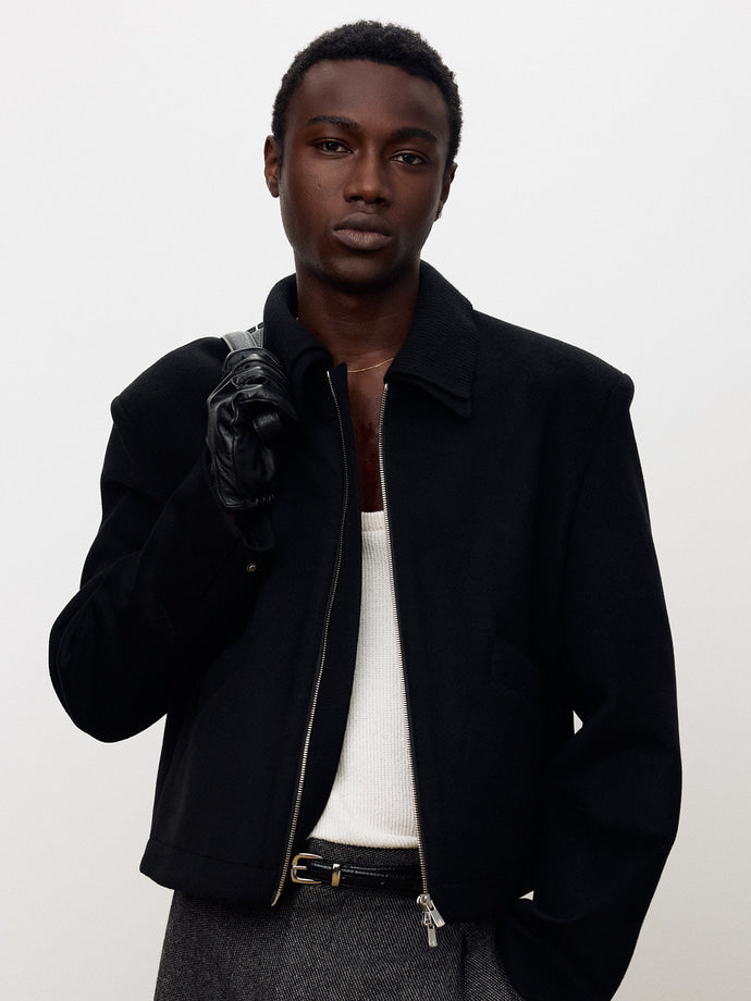 Tonywack - Detachable Knit Collar Cropped Blouson (Black) product image 6 | TRAB K-Fashion Australia