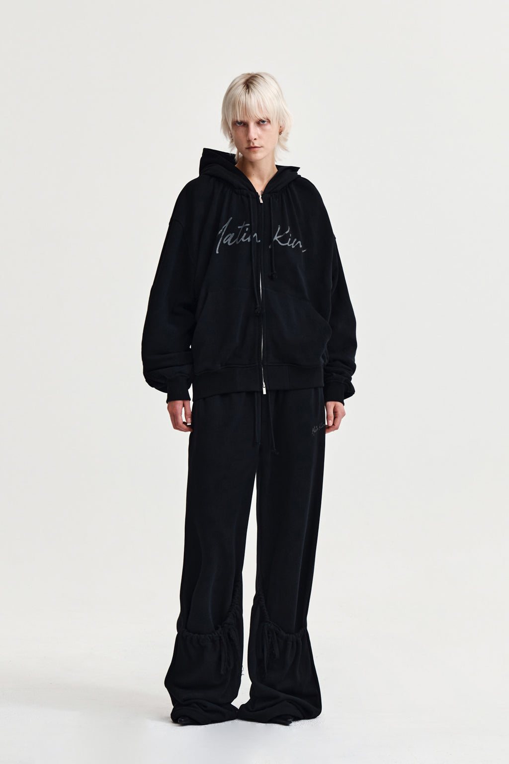 Matin Kim - Drawstring Point Zip Up Hoody (Black) product image 9 | TRAB K-Fashion Australia