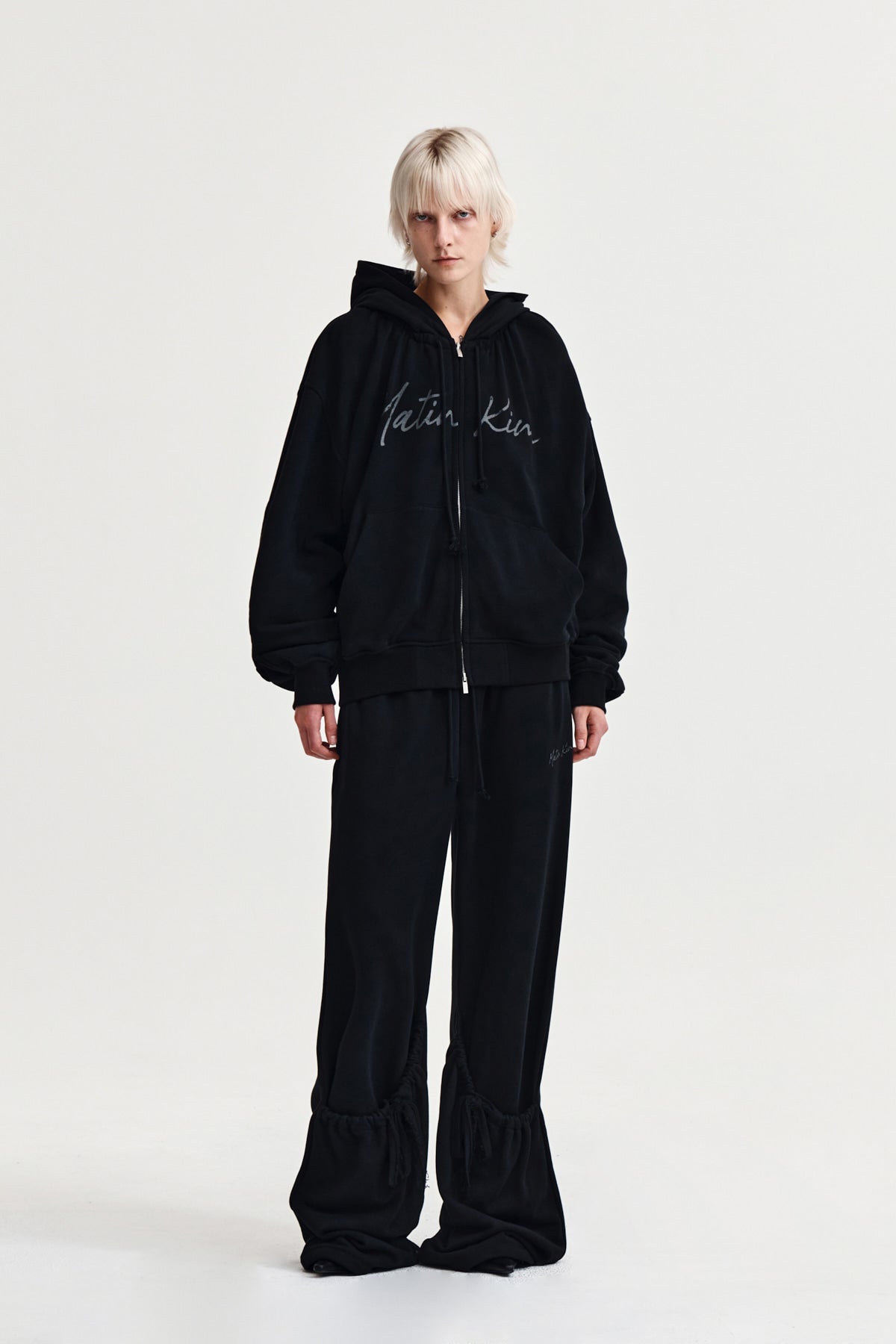 Matin Kim - Drawstring Point Zip Up Hoody (Black) product image 9 | TRAB K-Fashion Australia