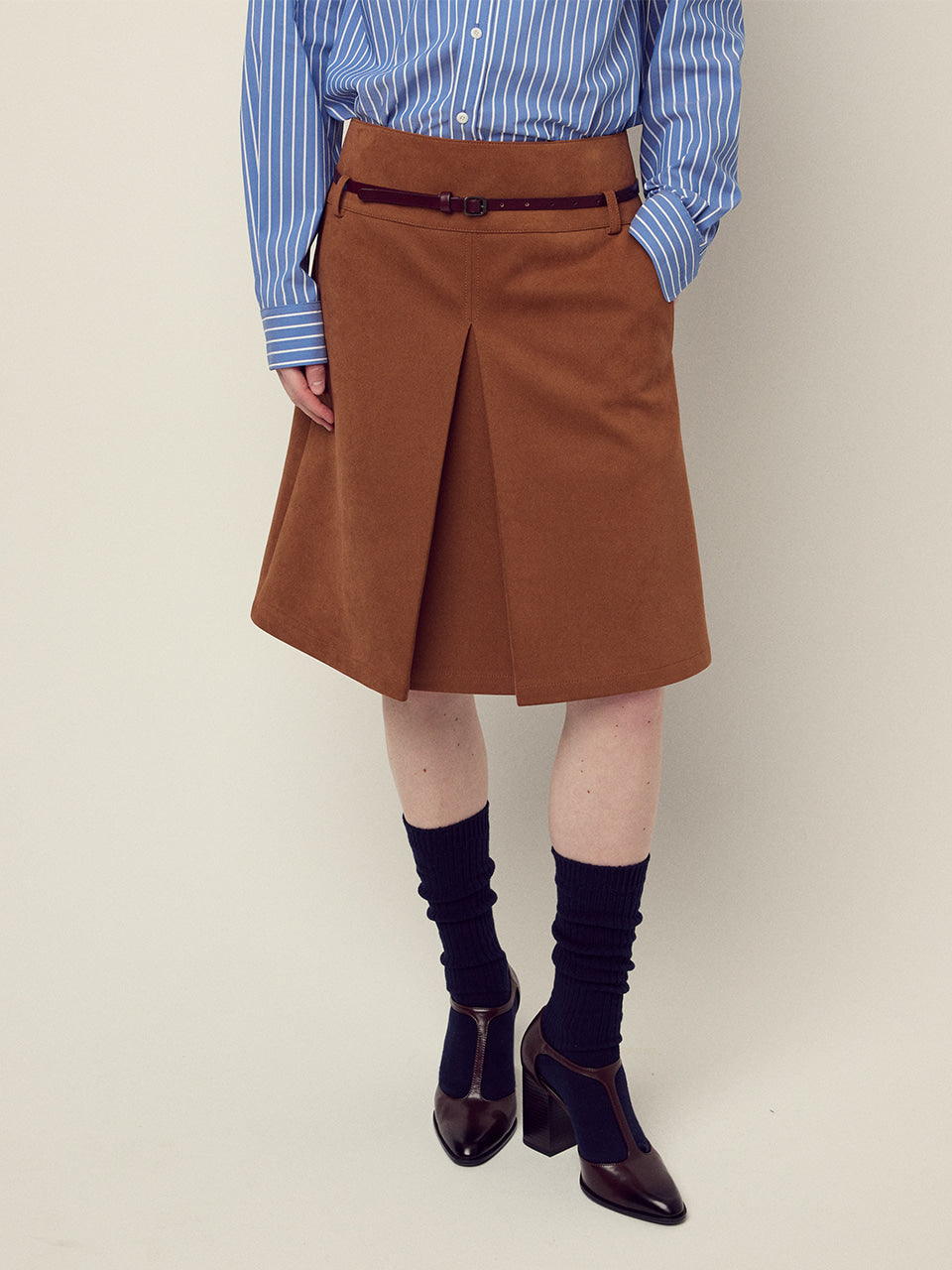 Mardi Mercredi - Suede A Line Midi Skirt (Camel) product image 1 | TRAB K-Fashion Australia