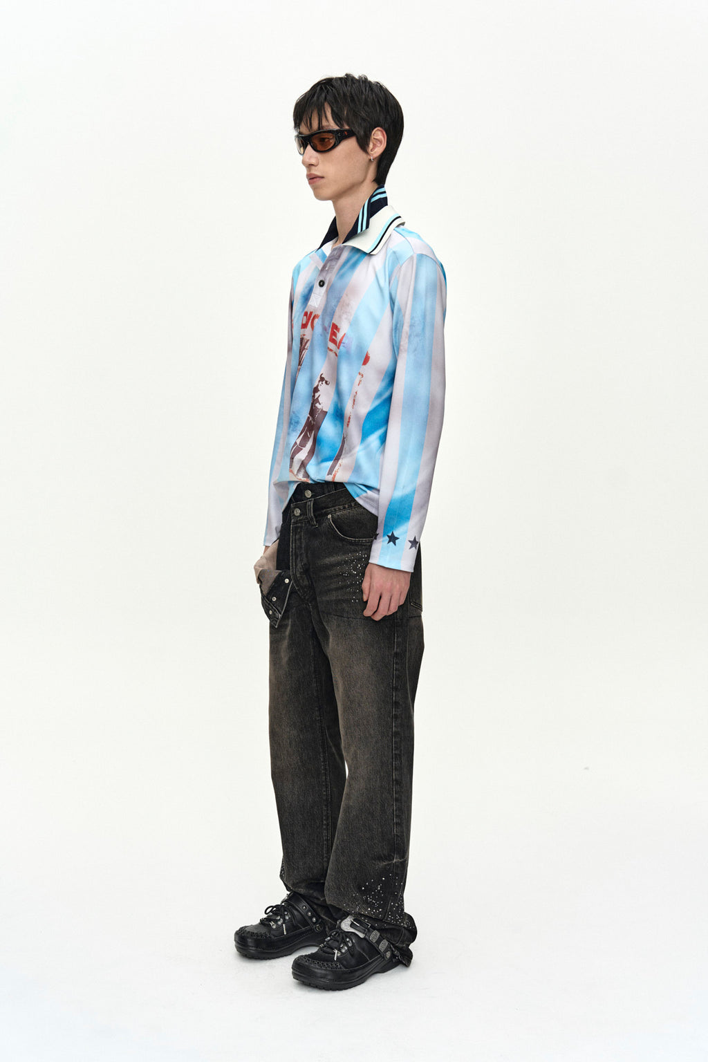 Andersson Bell - Unisex Asymmetric Layered Hot-Fix Wide-Leg Jeans (Black) product image 2 | TRAB K-Fashion Australia