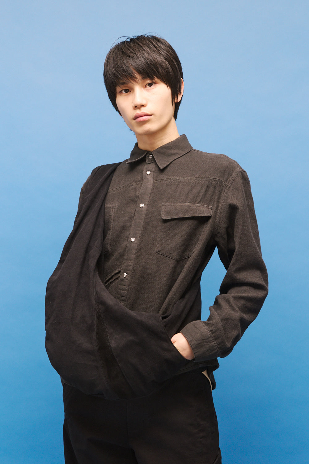Hatchingroom - Reverse Western Shirt Gauze (Over Dyed Green Charcoal) product image 11 | TRAB K-Fashion Australia