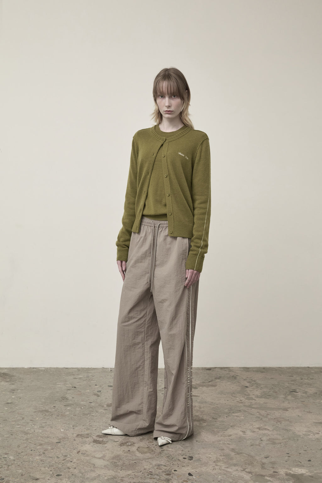 Matin Kim - Cashmere Blended Round Knit Cardigan (Olive) product image 7 | TRAB K-Fashion Australia