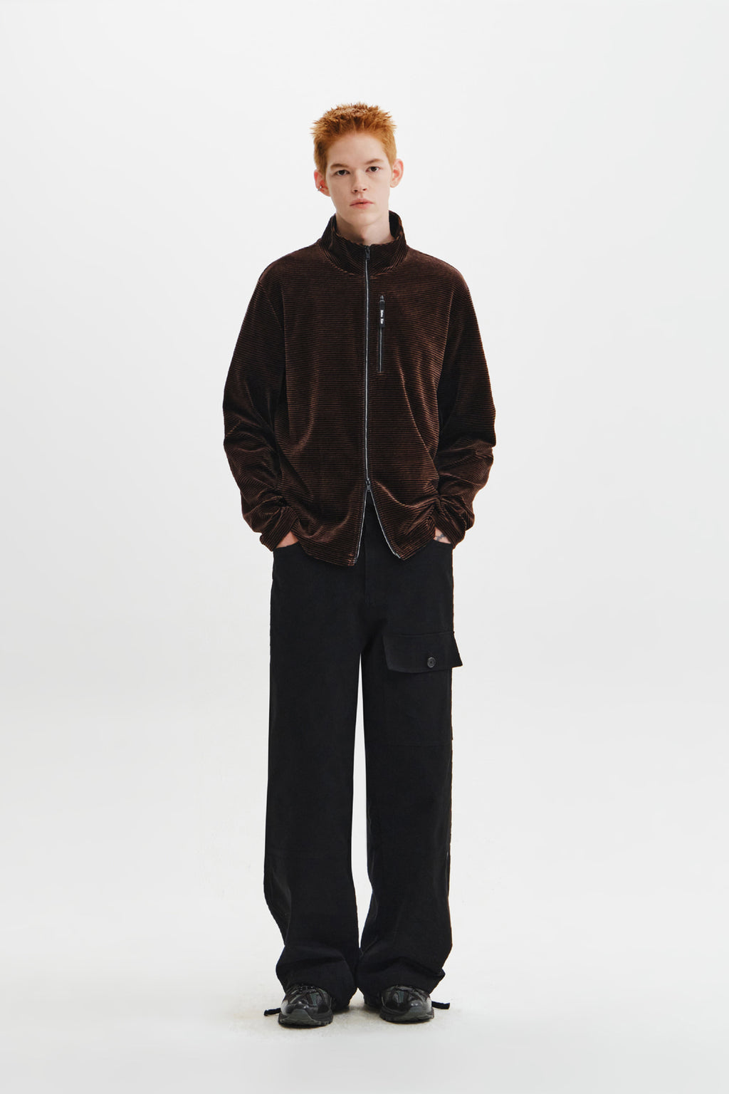 Matin Kim - [Pre-Order – Ships October 8] Striped Velour Zip Up (Brown) product image 10 | TRAB K-Fashion Australia